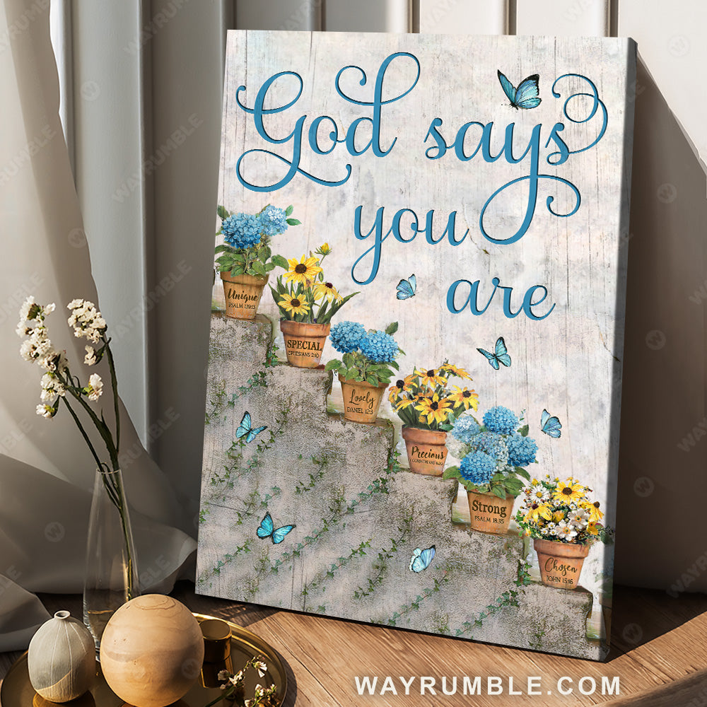 Hydrangea painting, Brick stair, Small sunflower, God says you are unique - Jesus Portrait Canvas Prints, Christian Wall Art