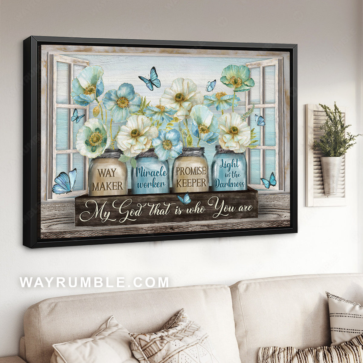 Pastel jasmine, Blue butterfly, Way maker, Miracle worker - Jesus Landscape Canvas Prints, Christian Wall Art