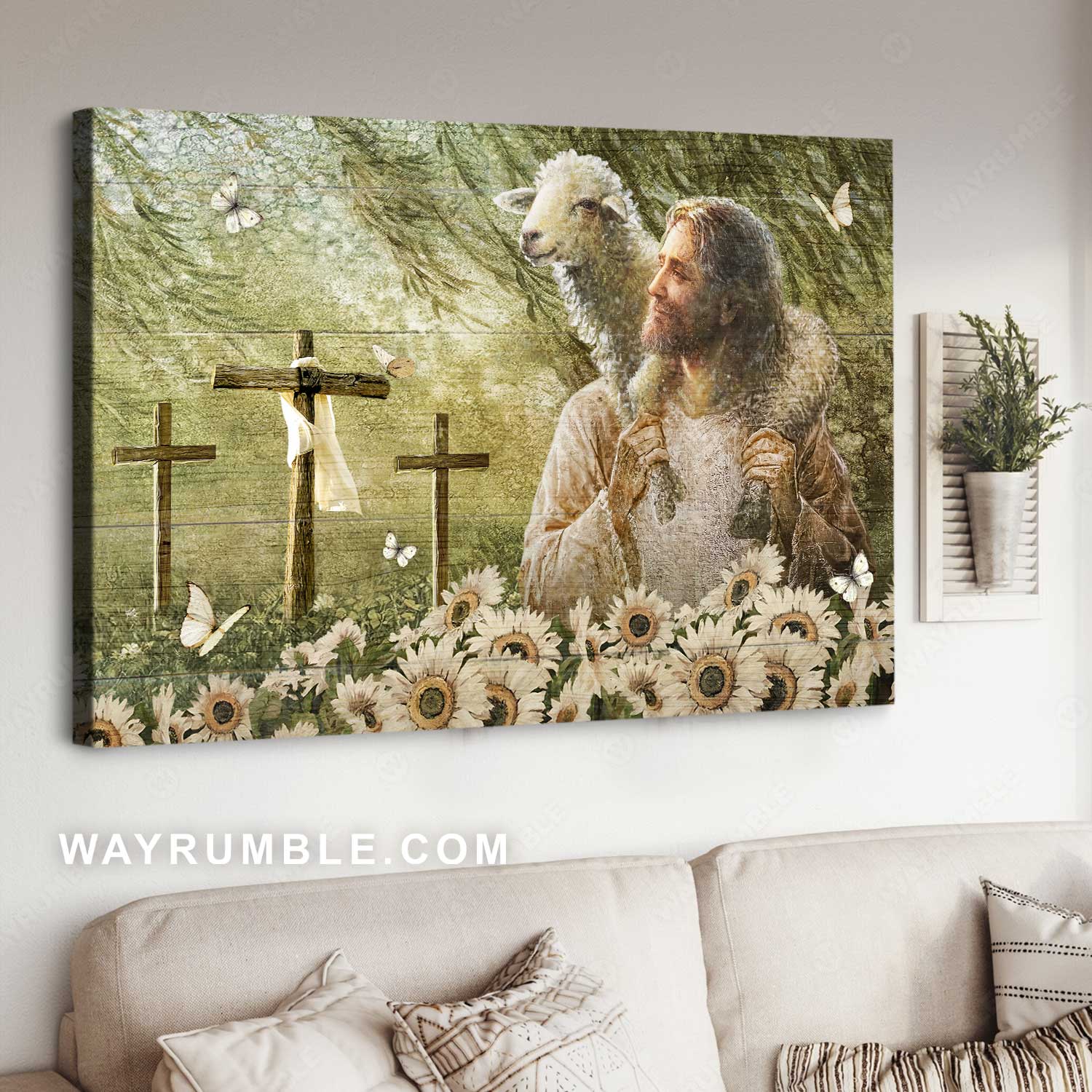 The passion of Jesus, Green forest, Lamb of God, Sunflower field - Jesus Landscape Canvas Prints, Home Decor Wall Art