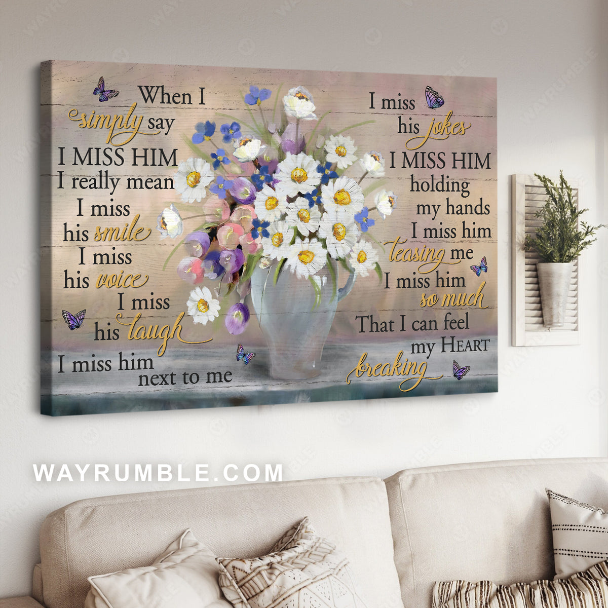 White daisy, Purple bellflower, Small blue flowers, I miss him - Jesus Landscape Canvas Prints, Christian Wall Art