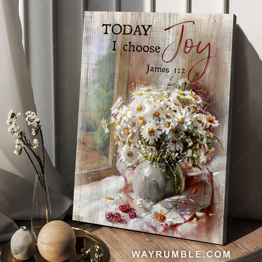 Watercolor daisy, Still life painting, Today I choose joy - Jesus Portrait Canvas Prints, Christian Wall Art