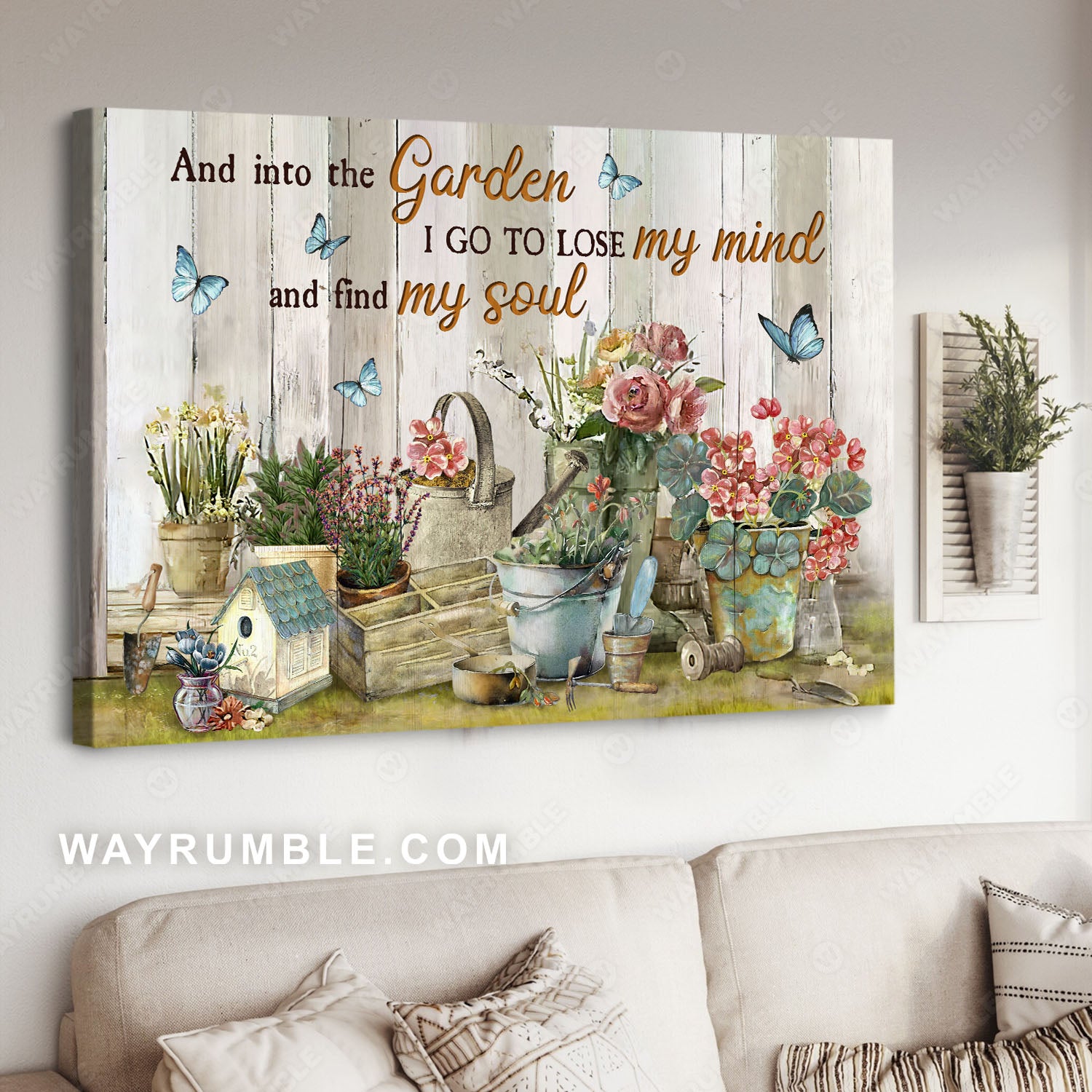 Beautiful flower, Flower pots, Blue butterfly, Into the garden find my soul - Jesus Landscape Canvas Prints, Christian Wall Art