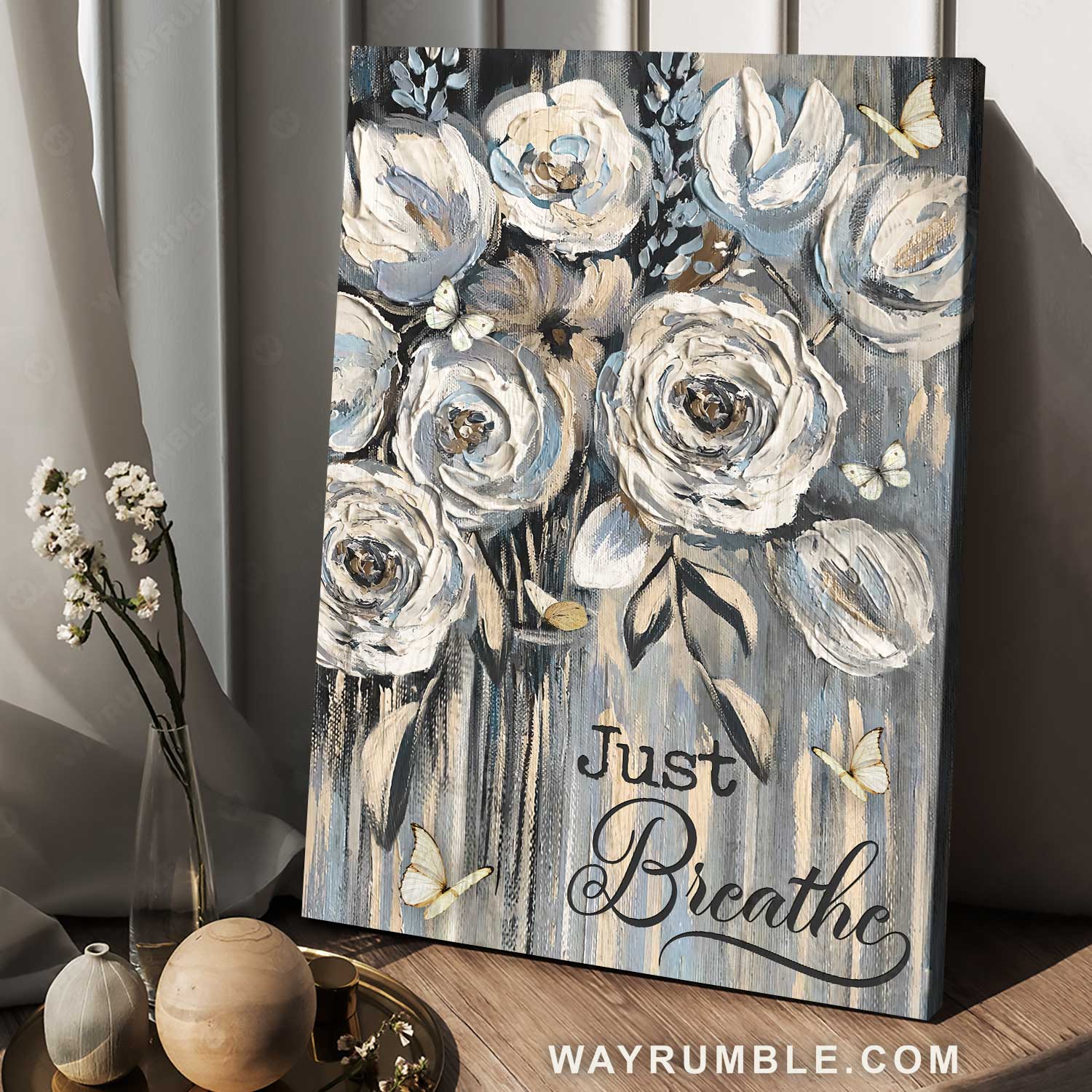 Watercolor flower, White rose, Pretty butterfly, Just breathe - Jesus Portrait Canvas Prints, Home Decor Wall Art