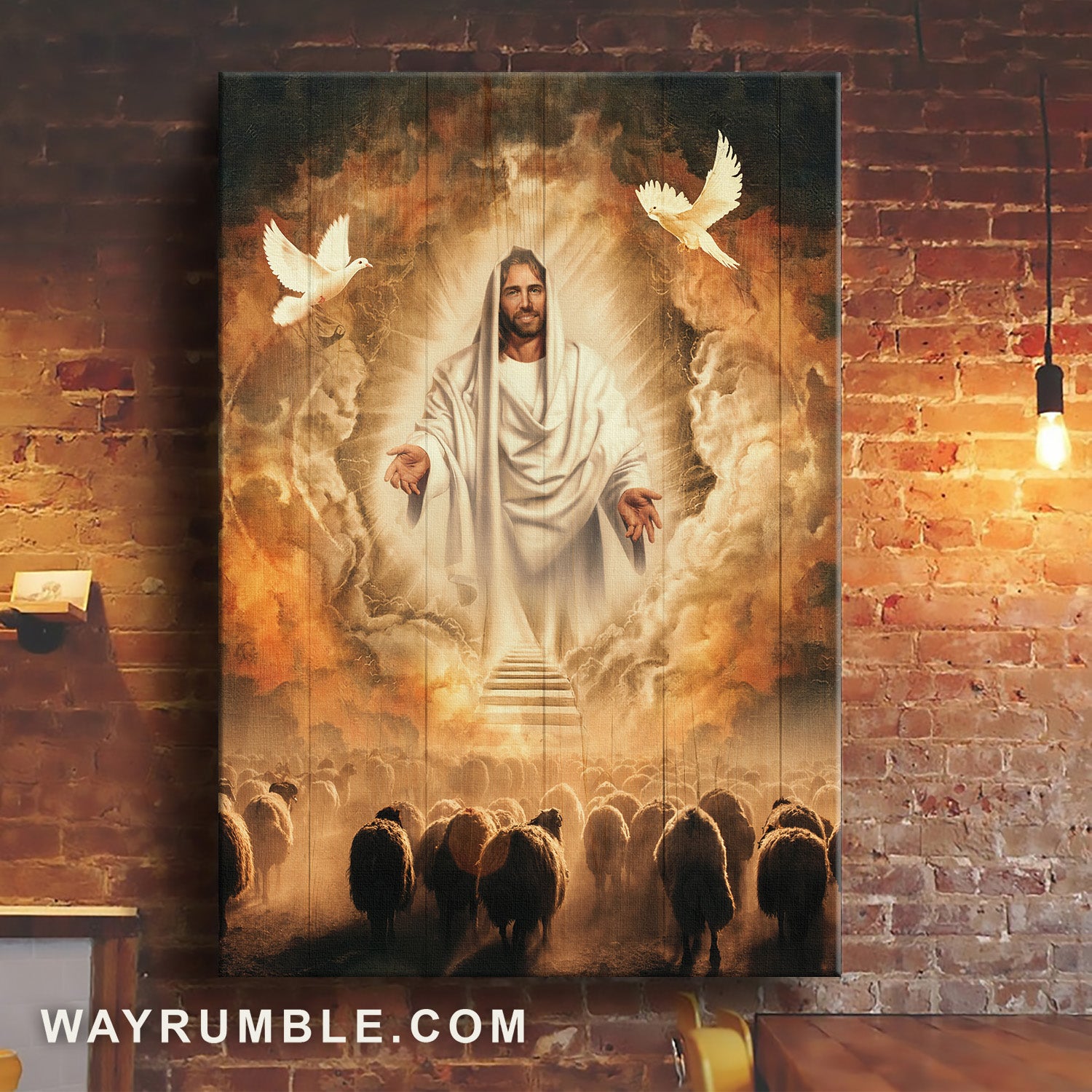 Beautiful Jesus, White dove symbol, Stunning halo, Lamb of God - Jesus Portrait Canvas Prints, Home Decor Wall Art