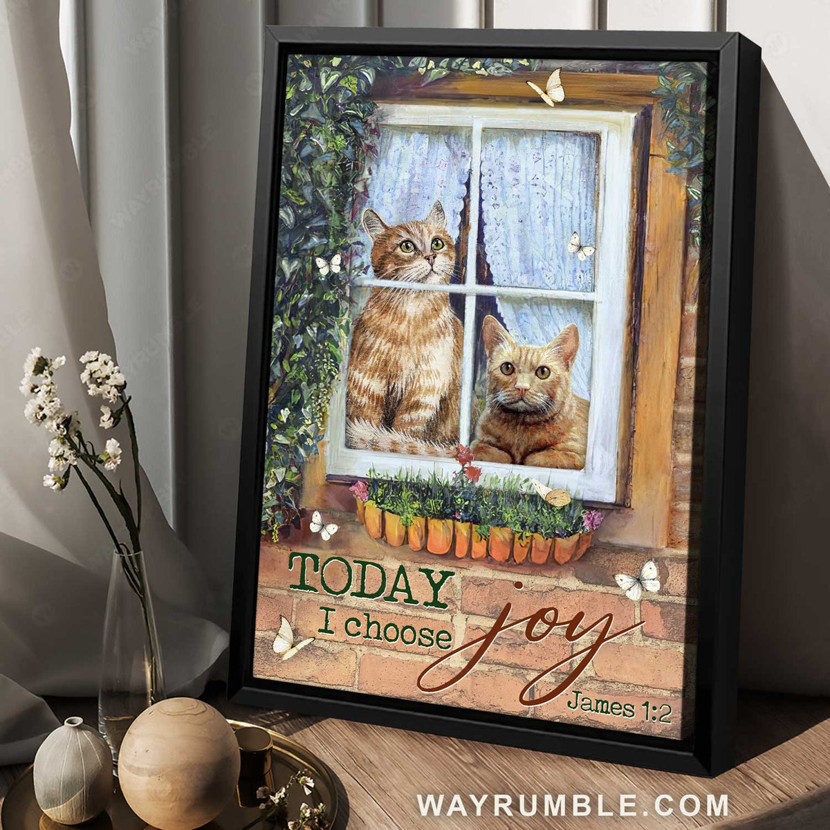 Cute cat, White butterfly, Pretty painting, Today I choose joy - Jesus Portrait Canvas Prints, Home Decor Wall Art