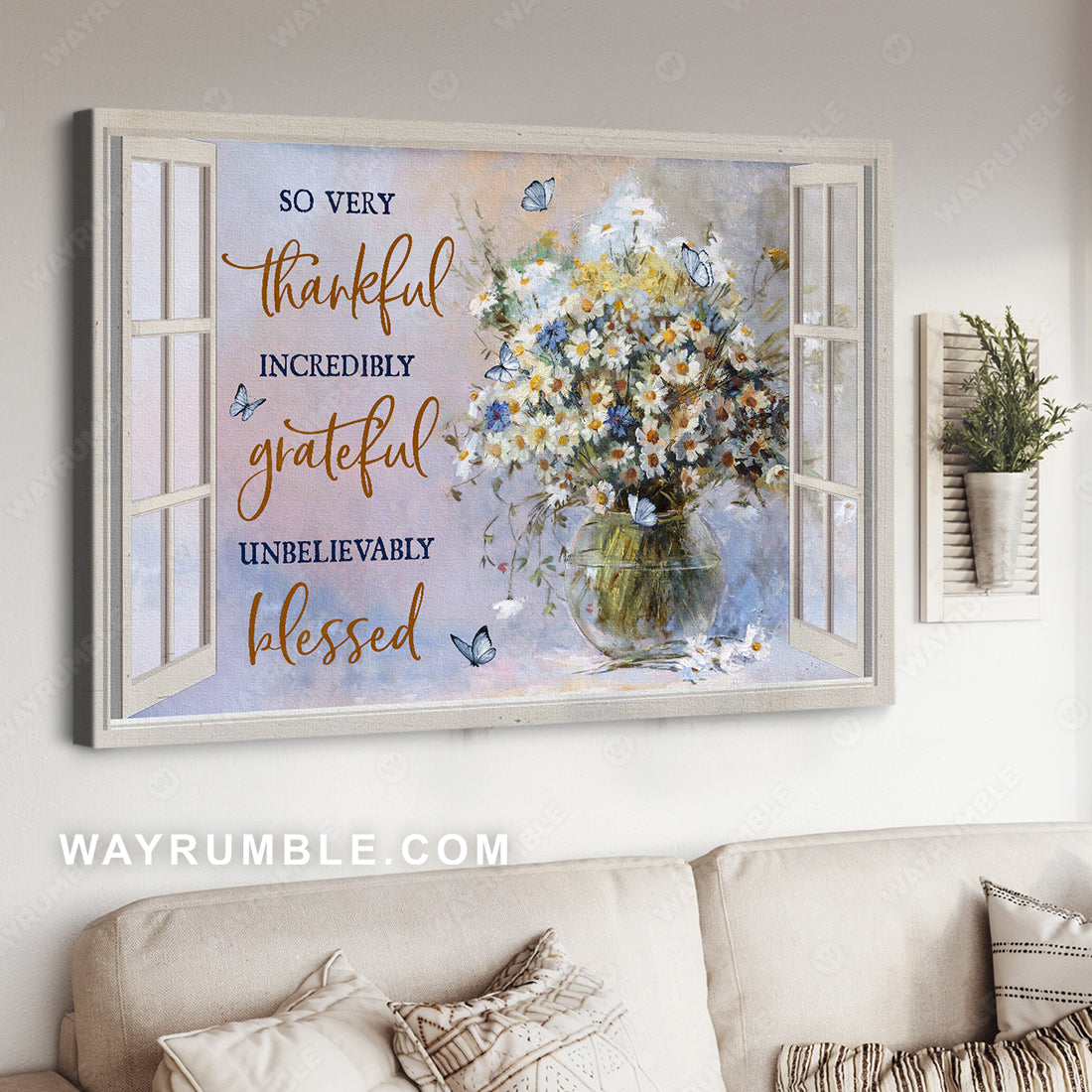 Pretty daisy vase, Crystal vase, Butterfly, So very thankful - Jesus Landscape Canvas Prints, Christian Wall Art