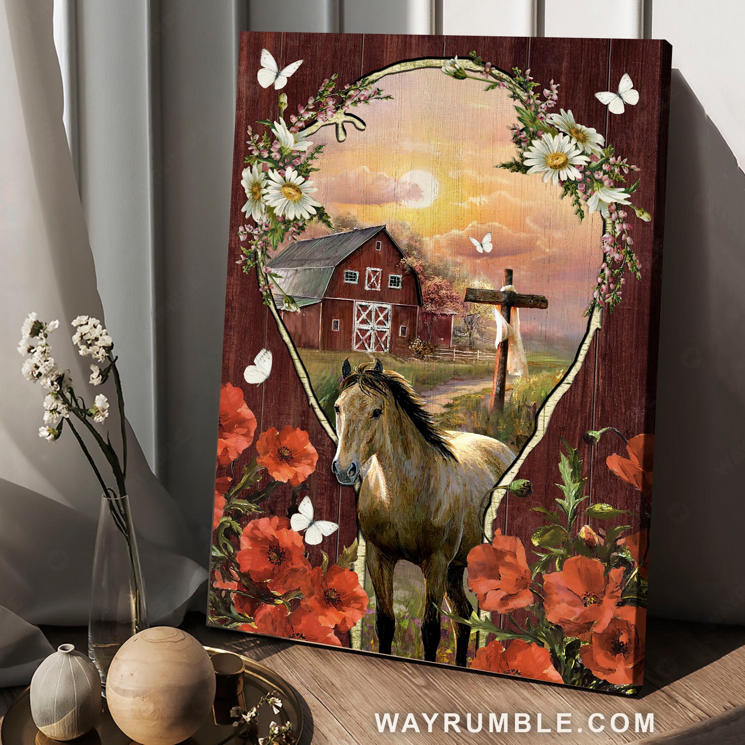 Horse painting, Red poppy, Daisy flower, Country farm - Jesus Portrait Canvas Prints, Christian Wall Art