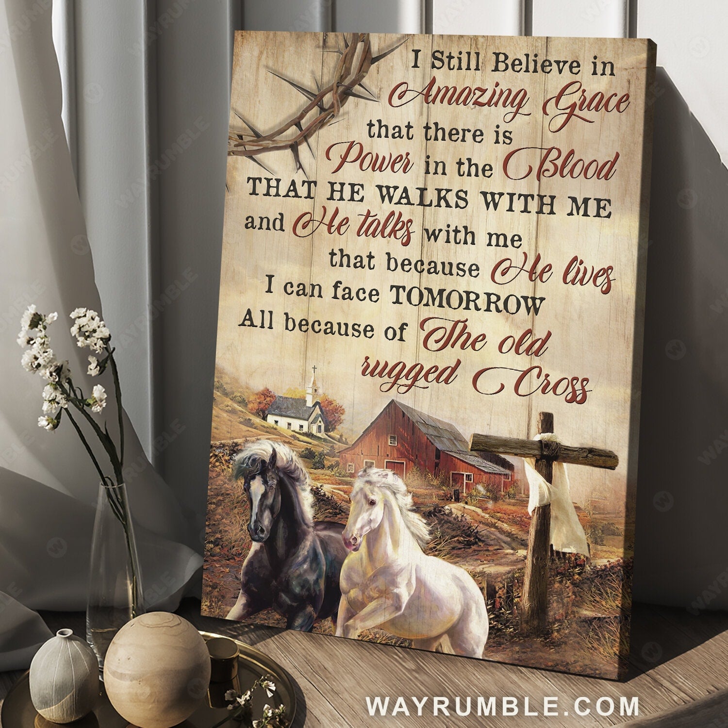 Running horses, Peaceful drawing, Vintage house, Cross, I still believe in amazing grace - Jesus Portrait Canvas Prints, Christian Wall Art