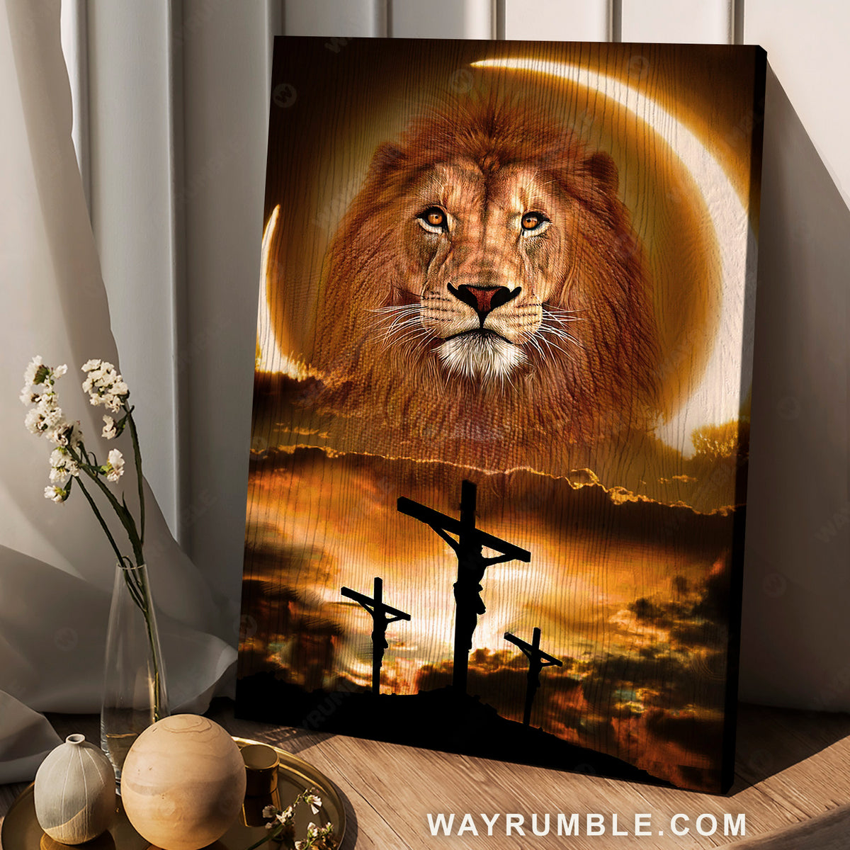 Full moon background, Lion of Judah, Jesus on the cross, Jesus painting - Jesus Portrait Canvas Prints, Home Decor Wall Art