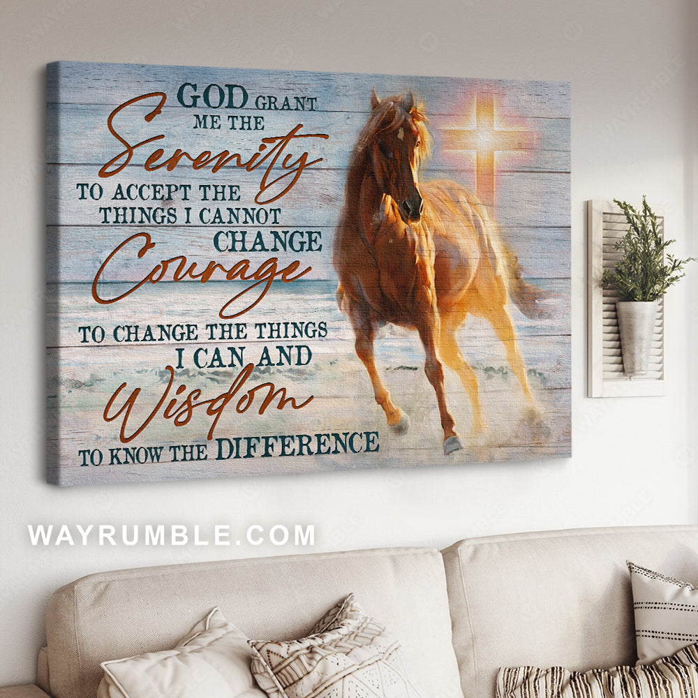 Pretty horse drawing, Beach painting, God grant me the serenity - Jesus Landscape Canvas Prints, Christian Wall Art