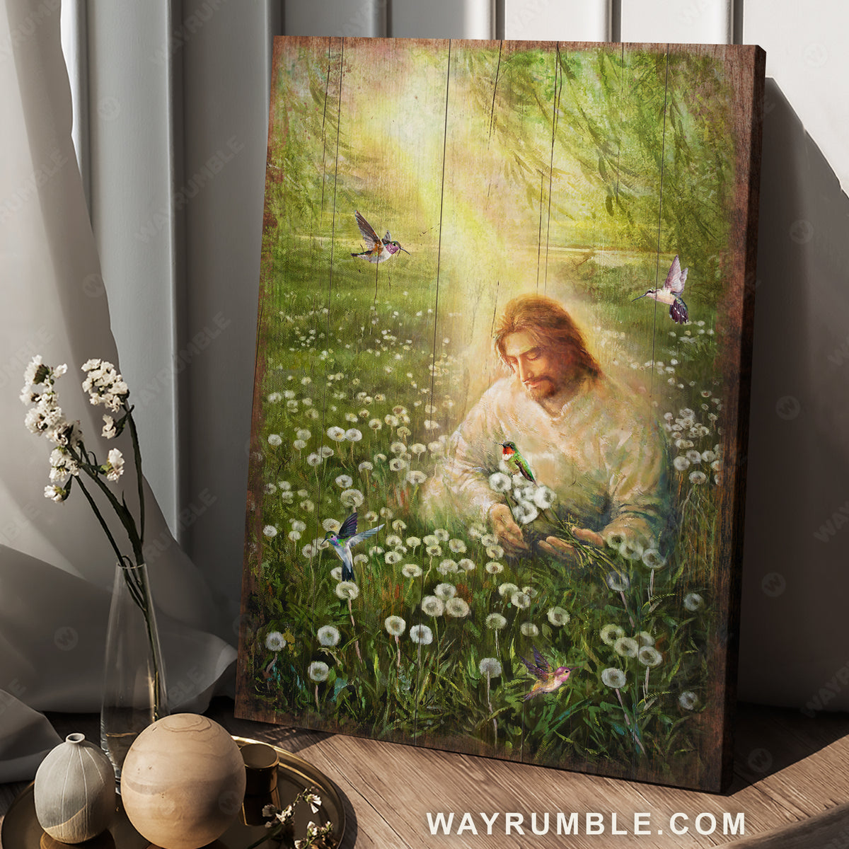 Dandelion field, The face of Jesus, Colorful hummingbird - Jesus Portrait Canvas Prints, Christian Wall Art
