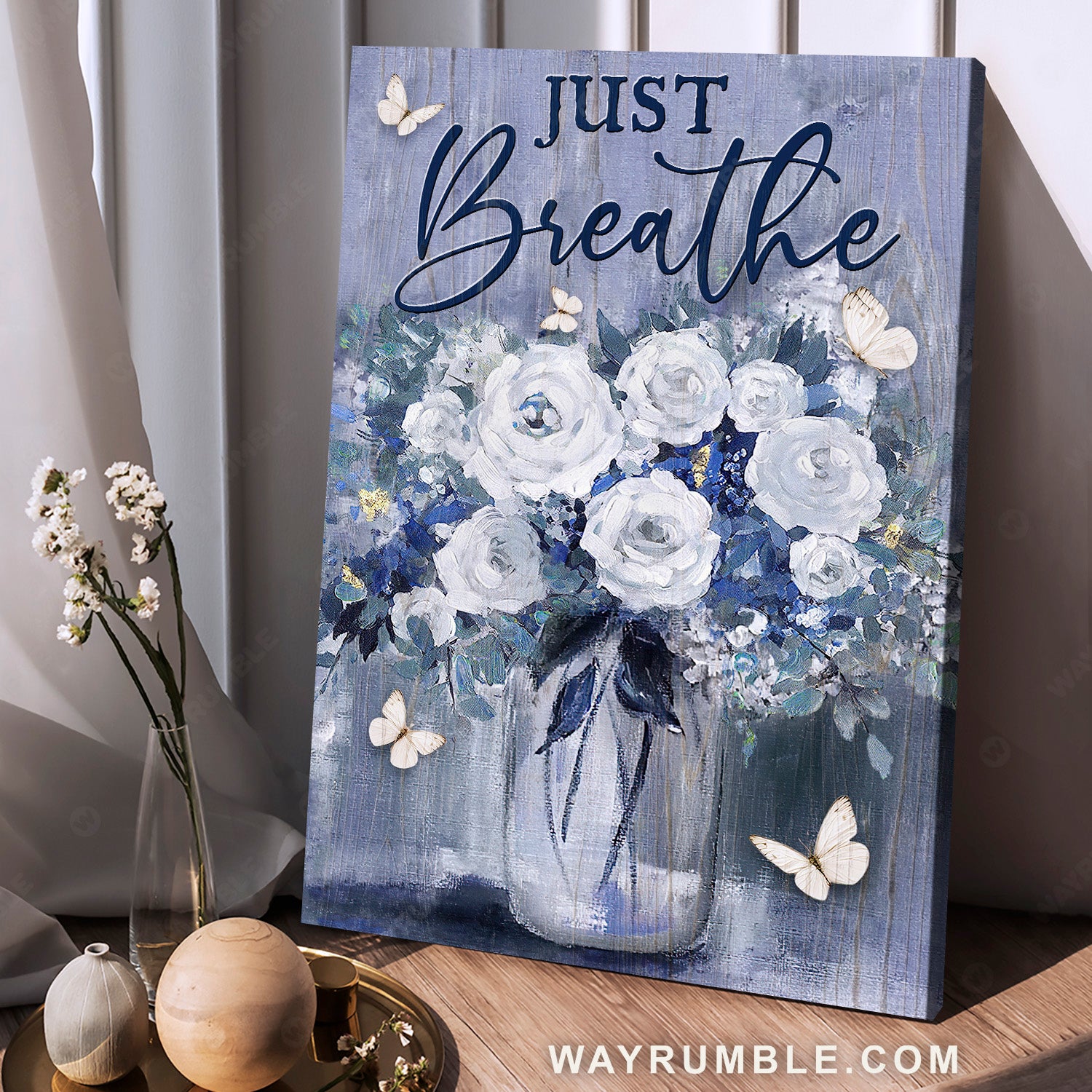 White rose, Gift for flower lover, Beautiful butterfly, Just breathe - Jesus Portrait Canvas Prints, Home Decor Wall Art