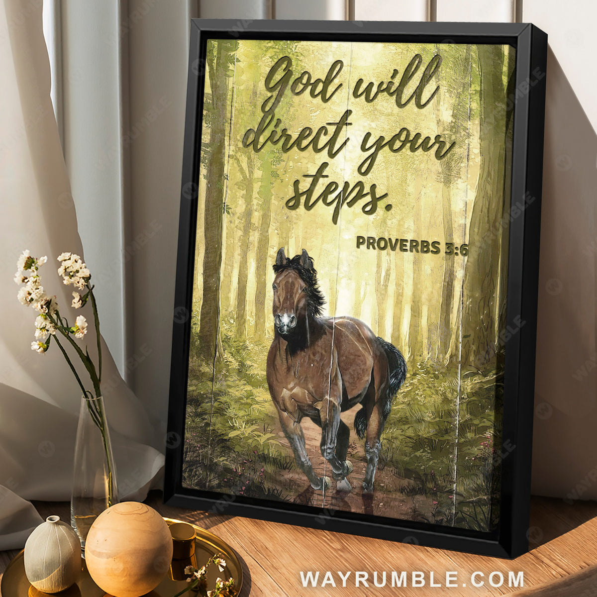 Running horse, Green forest, Meadow land, God will direct your steps - Jesus Portrait Canvas Prints, Christian Wall Art