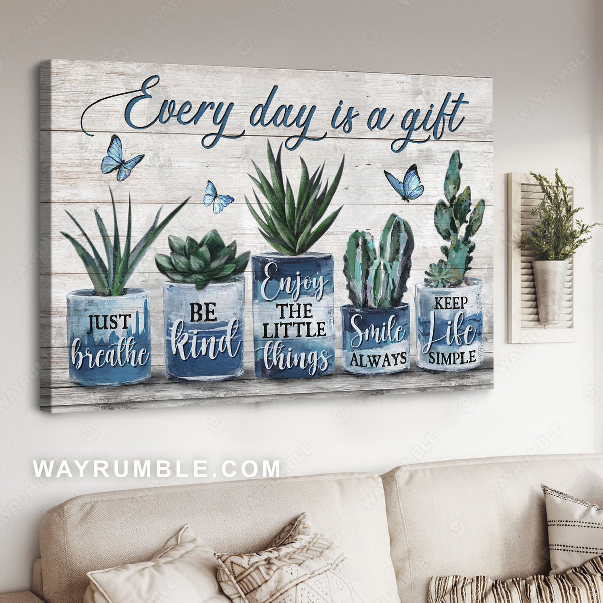 House plant, Echeveria succulent, Aloe plant, Opuntia cactus, Every day is a gift - Jesus Landscape Canvas Prints, Christian Wall Art