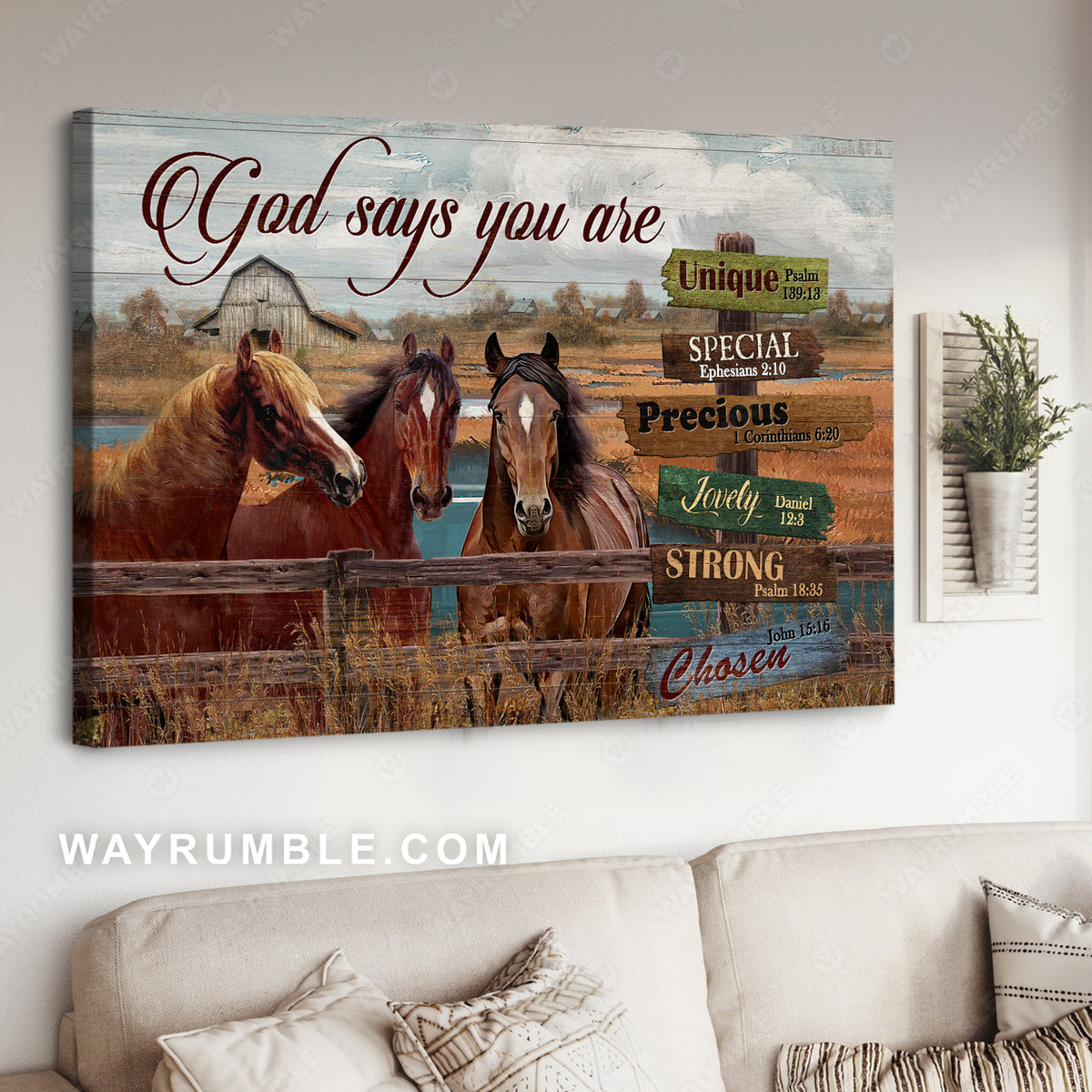 Dream horses, Countryside painting, Rice field, God says you are - Jesus Landscape Canvas Prints, Christian Wall Art