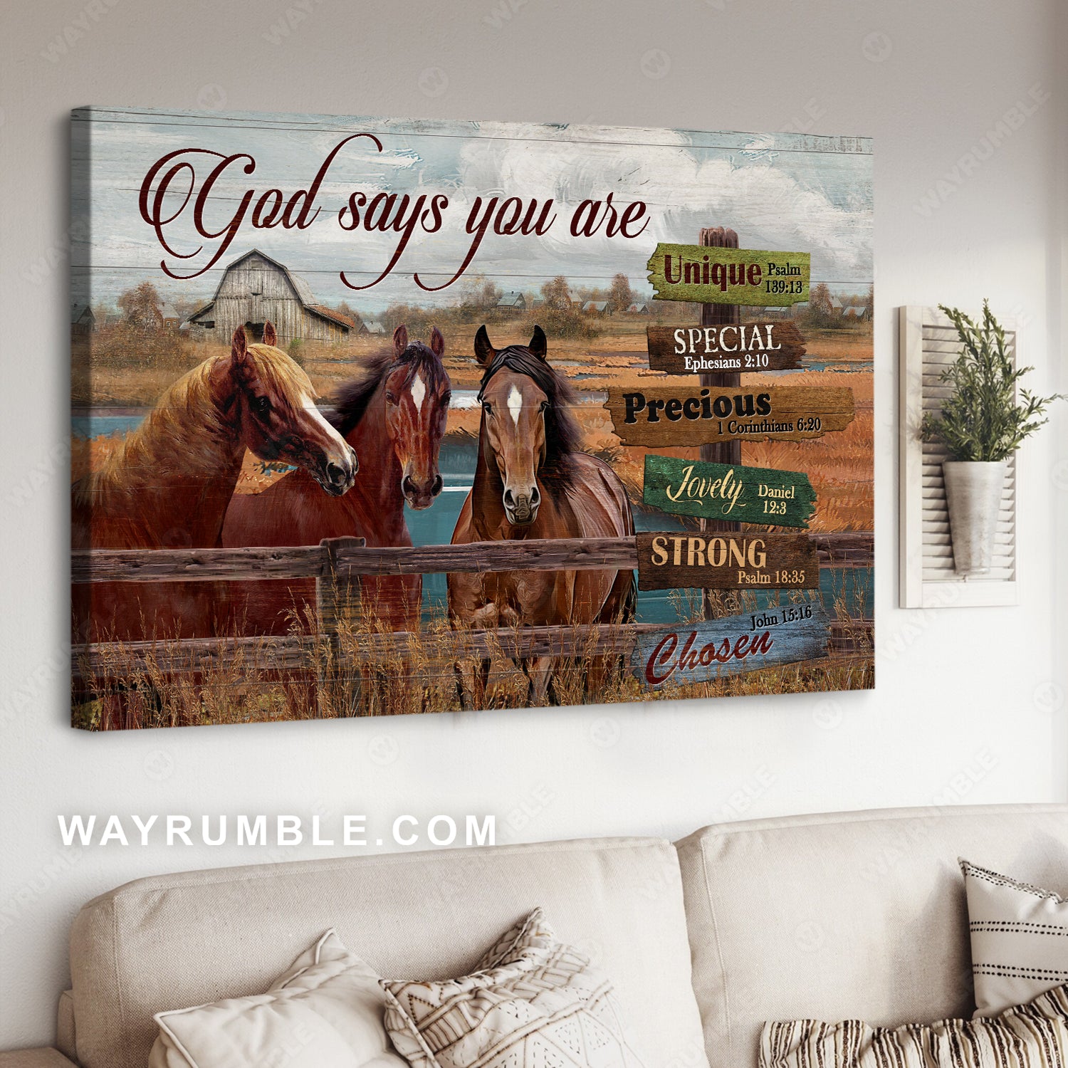 Dream horses, Countryside painting, Rice field, God says you are - Jesus Landscape Canvas Prints, Christian Wall Art