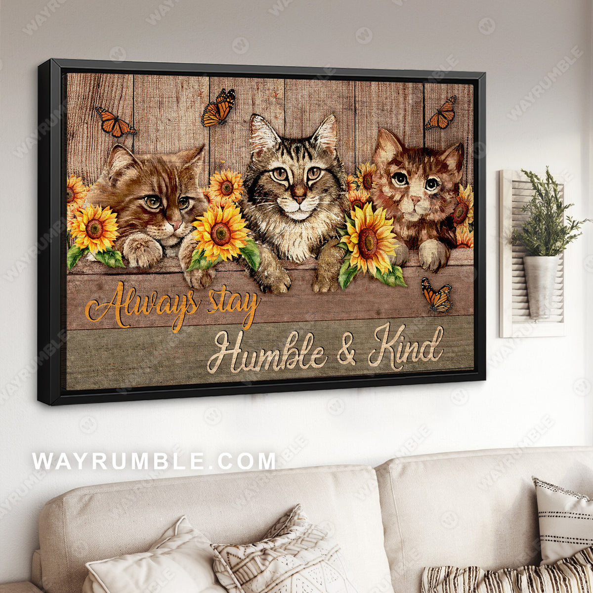 Watercolor cat, Beautiful sunflower, Always stay humble and kind - Jesus Landscape Canvas Prints, Christian Wall Art