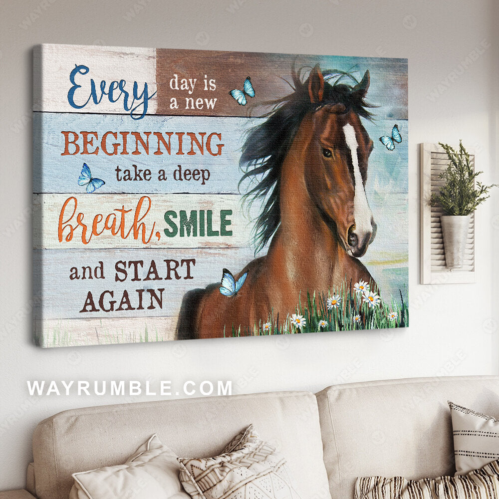 Brown horse, Blue butterfly painting, Baby daisy, Every day is a new beginning - Jesus Landscape Canvas Prints, Christian Wall Art