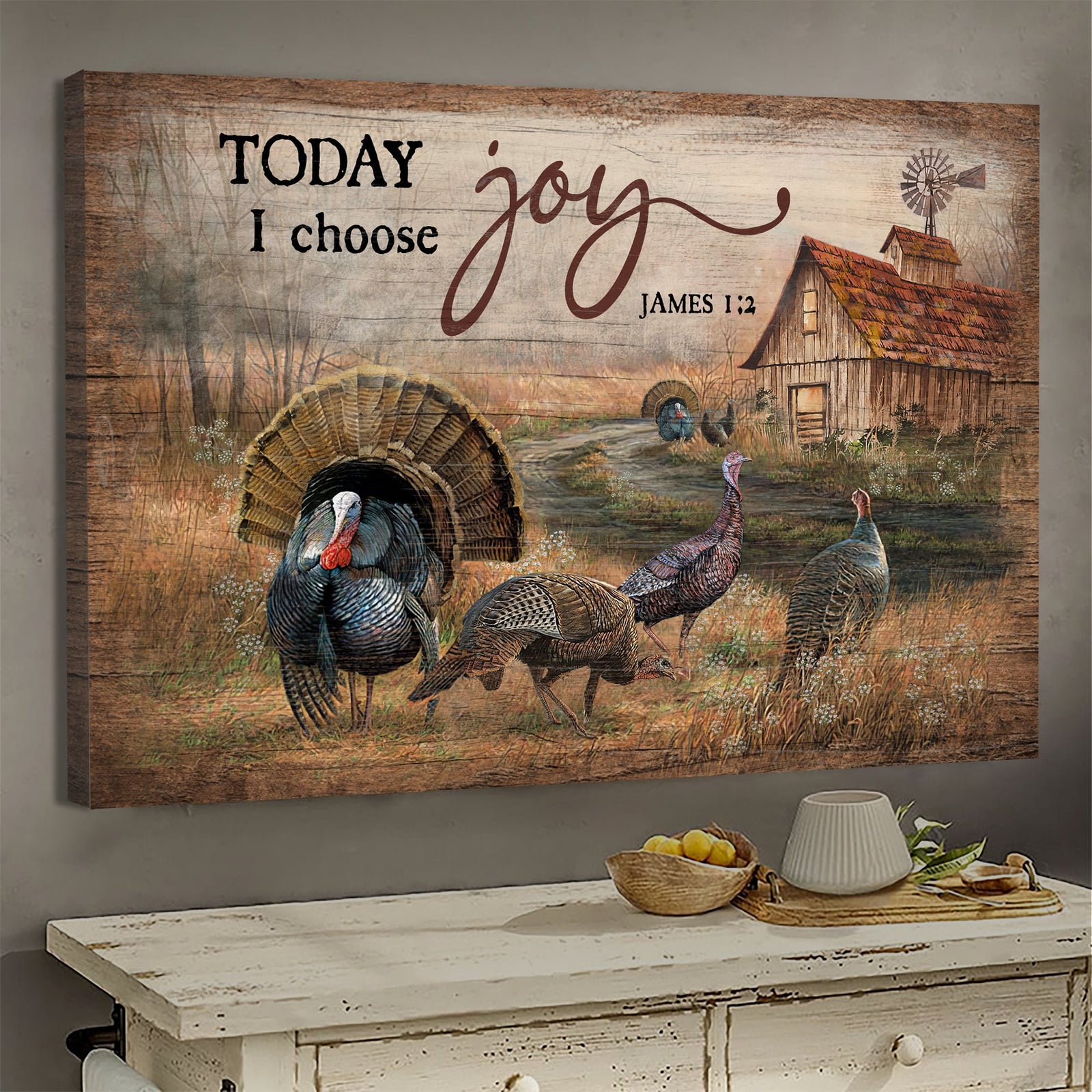 Turkey, Tranquil farm, Today I choose joy - Jesus Landscape Canvas Prints, Wall Art