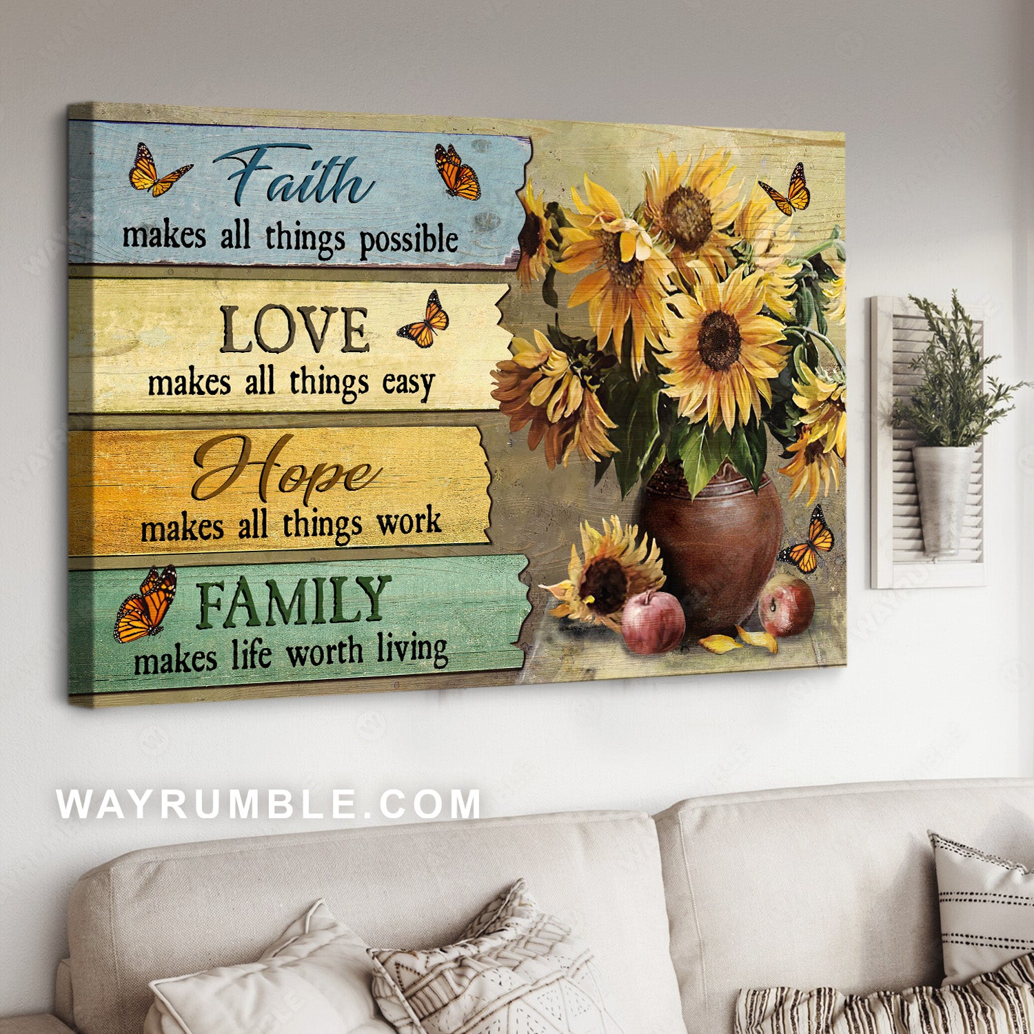 Decor for Living Room, Sunflower vase, Faith makes all things possible - Jesus Landscape Canvas Prints, Home Decor Wall Art