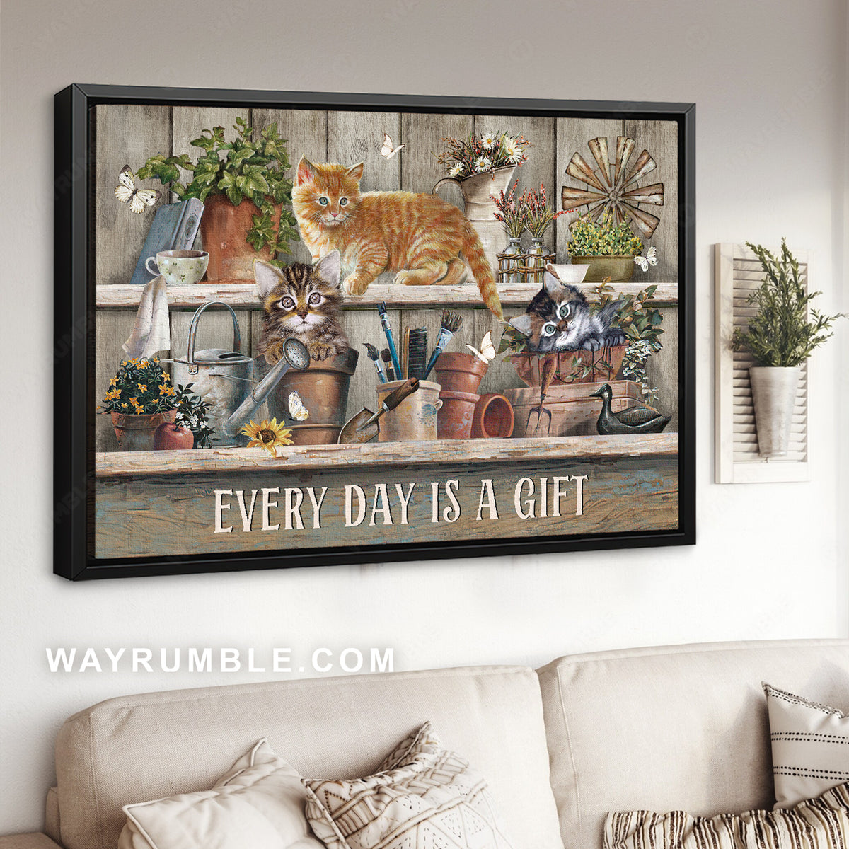 Cute cat drawing, Pretty garden, Gift for cat lover, Every day is a gift - Jesus Landscape Canvas Prints, Christian Wall Art