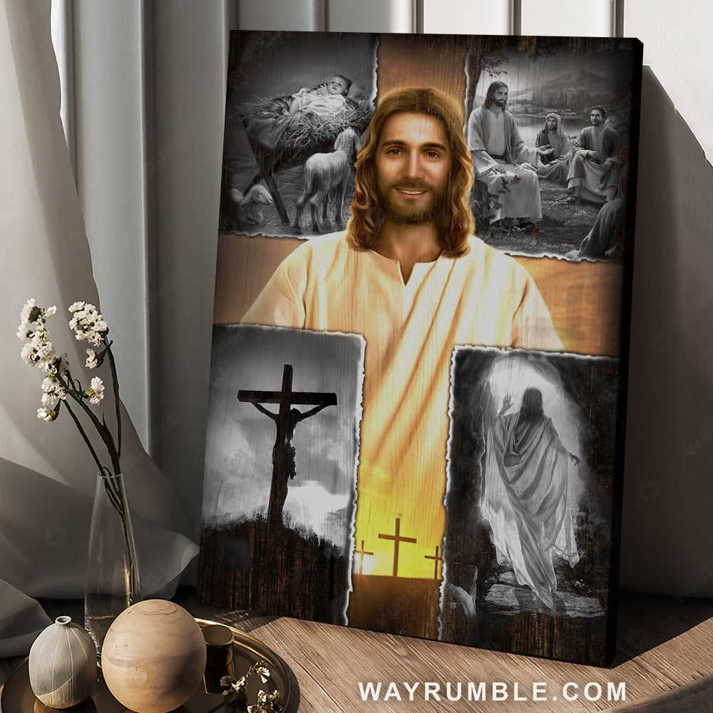 The life of Jesus, Yellow cross, Jesus on the cross, Jesus drawing - Jesus Portrait Canvas Prints, Christian Wall Art