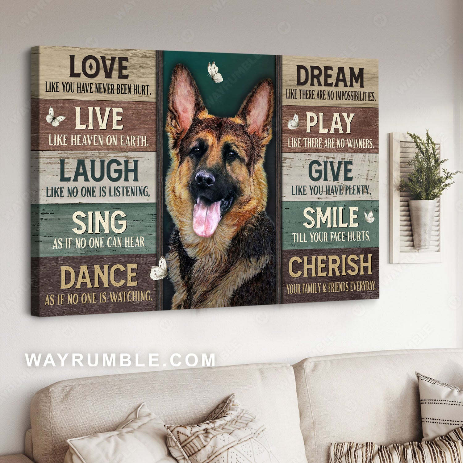 German shepherd, Dog drawing, Love like you've never been hurt - Jesus Landscape Canvas Prints, Christian Wall Art