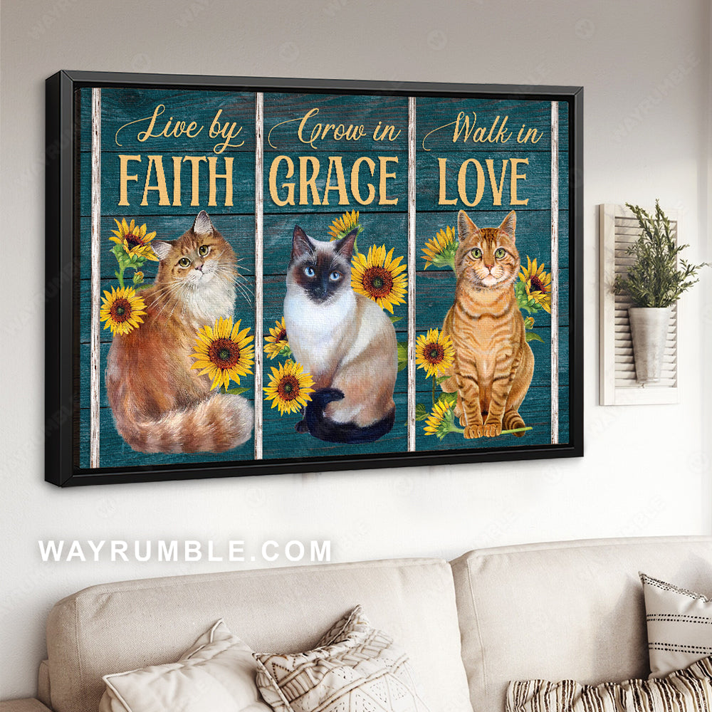 Amazing cat drawing, Pretty sunflower, Live by faith, Walk in love - Jesus Landscape Canvas Prints, Christian Wall Art