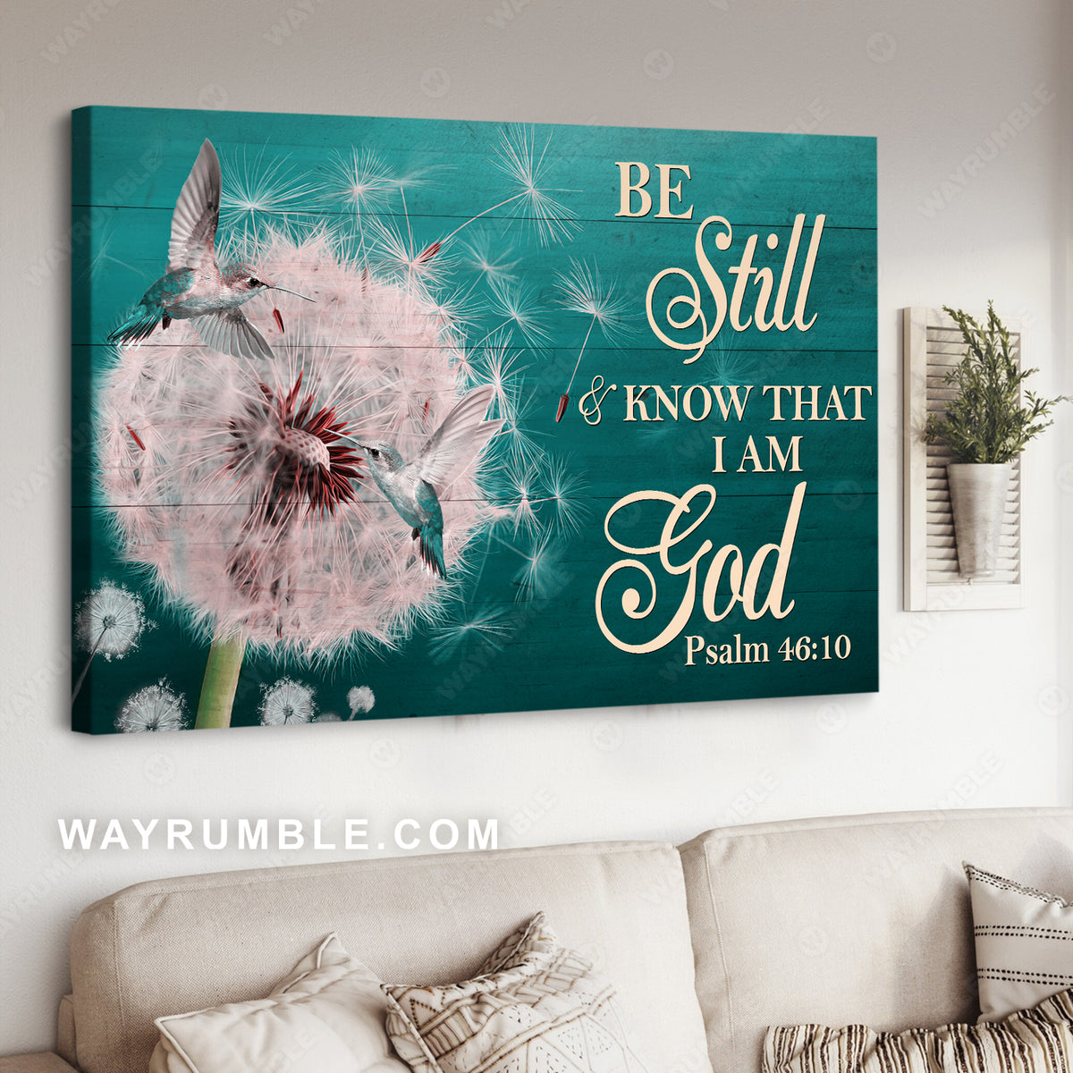 Pretty dandelion, Hummingbird drawing, Be still and know that I am God - Jesus Landscape Canvas Prints, Christian Wall Art