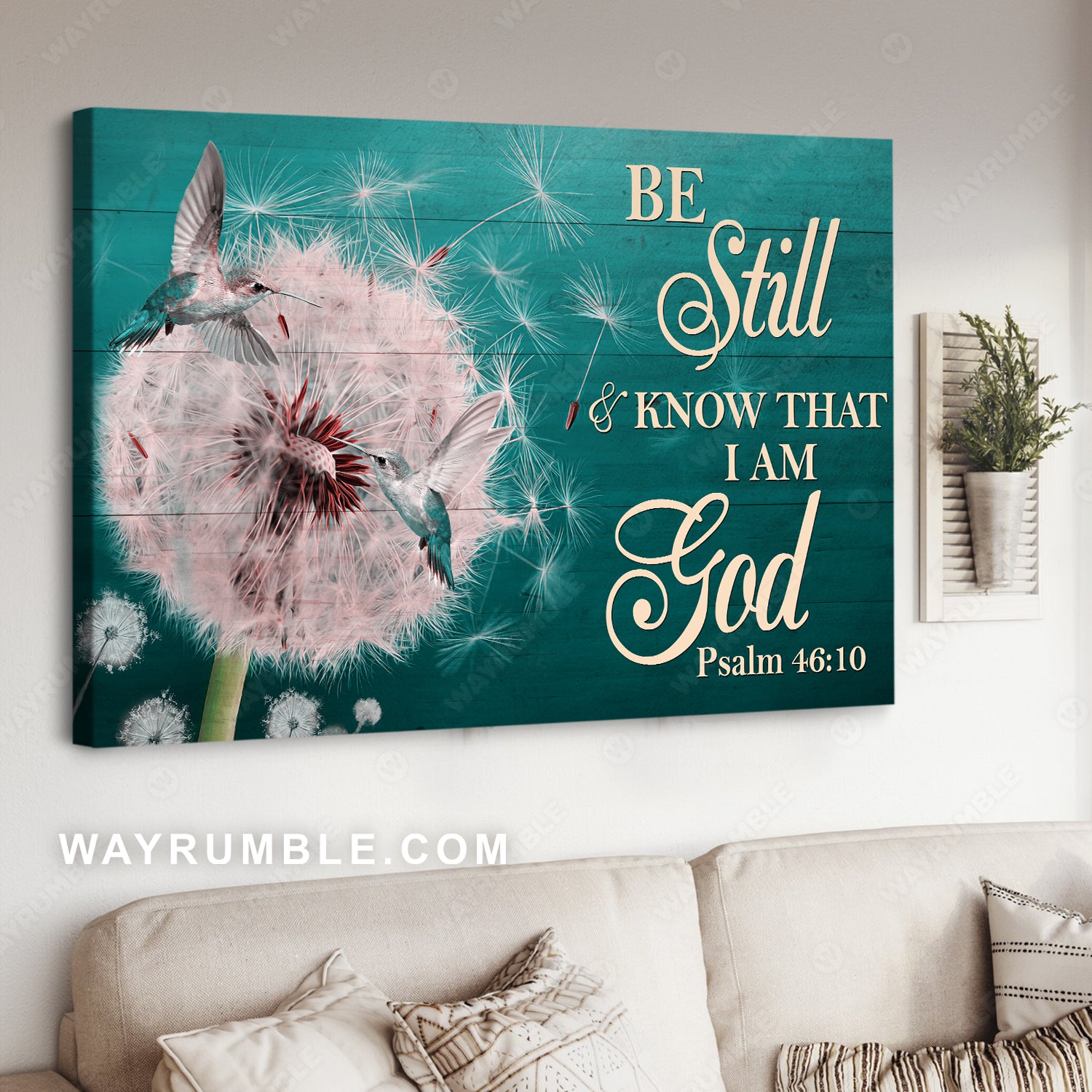 Pretty dandelion, Hummingbird drawing, Be still and know that I am God - Jesus Landscape Canvas Prints, Christian Wall Art