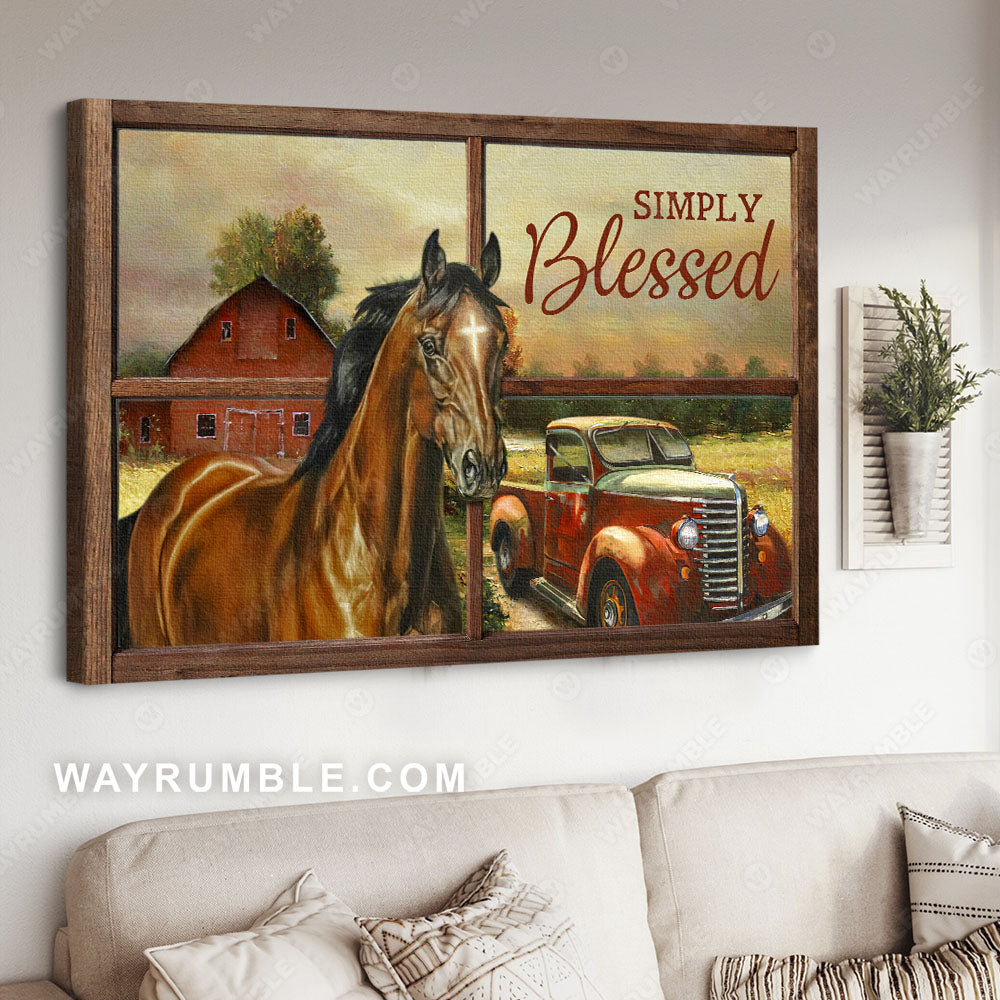 Horse painting, Cross symbol, Farm drawing, Simply blessed - Jesus Landscape Canvas Prints, Christian Wall Art