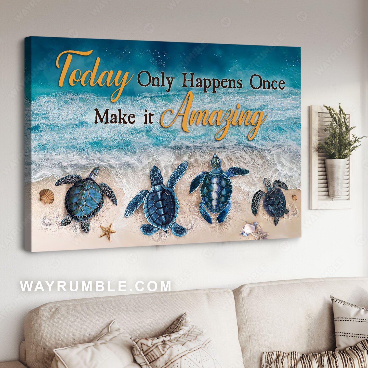 Sea turtle, Star fish, Beach painting, Today only happens once, Make it amazing - Jesus Landscape Canvas Prints, Christian Wall Art