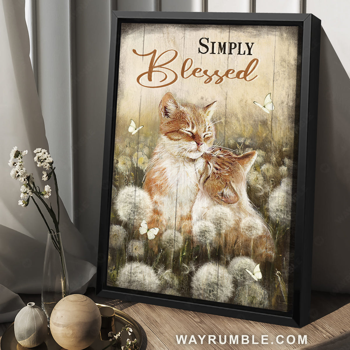 Cute cat drawing, Dandelion field, White butterfly, Simply blessed - Jesus Portrait Canvas Prints, Christian Wall Art