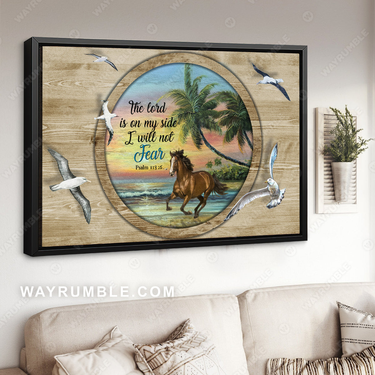 Running horse, Circle mirror, Seagull drawing, The Lord is on my side - Jesus Landscape Canvas Prints, Christian Wall Art