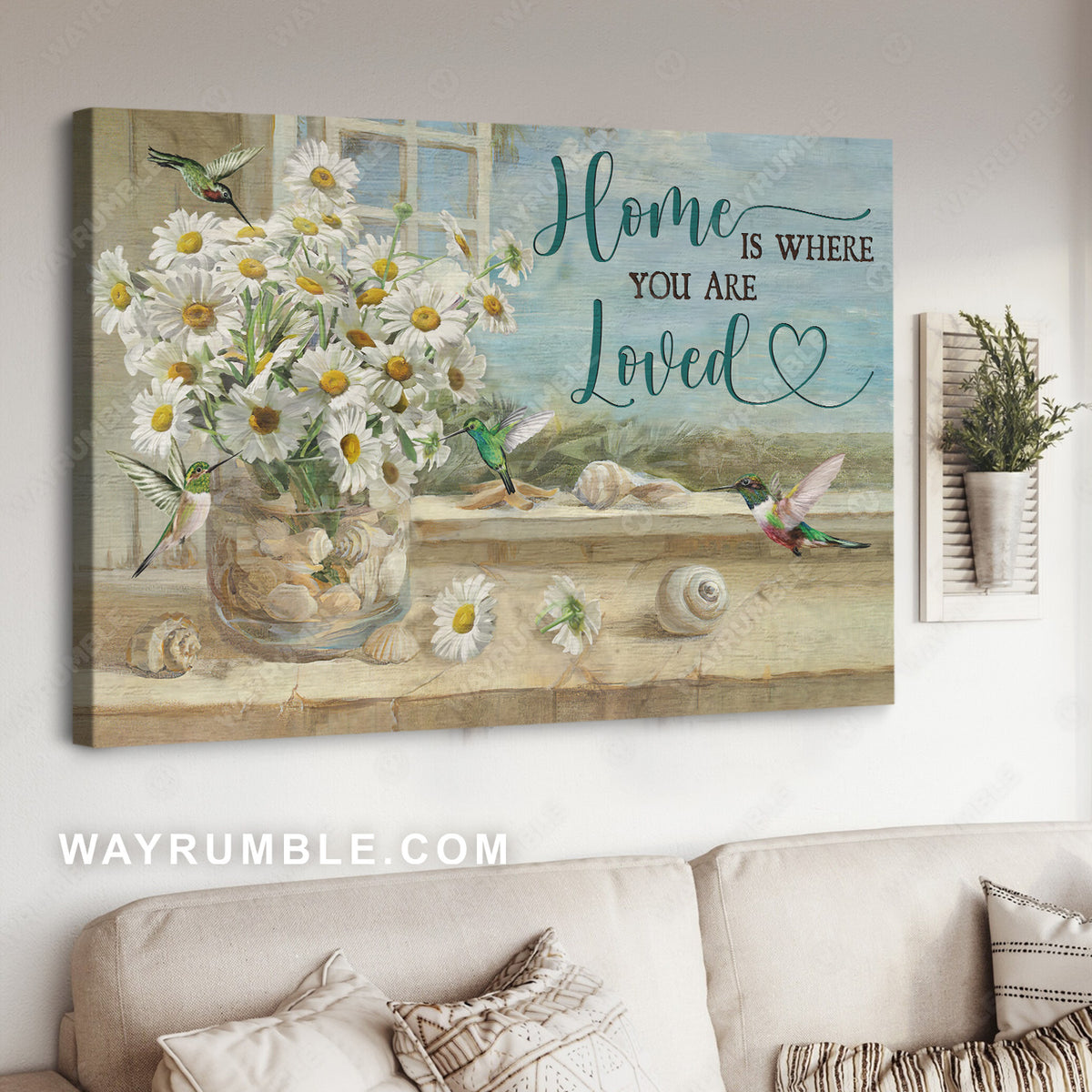 Pretty daisy painting, Watercolor hummingbird, Home is where you are loved - Jesus Landscape Canvas Prints, Christian Wall Art