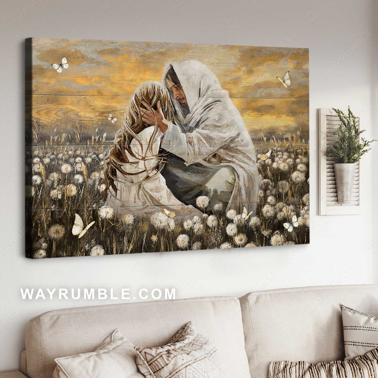 Pretty dandelion field, Jesus is my everything, The life of Jesus, Little girl - Jesus Landscape Canvas Prints, Home Decor Wall Art