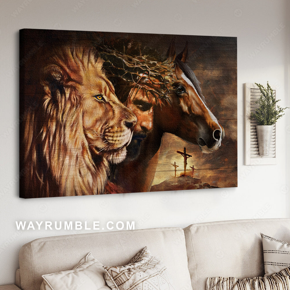 King of kings, Jesus painting, Animal of God, Horse drawing - Jesus Landscape Canvas Prints, Christian Wall Art