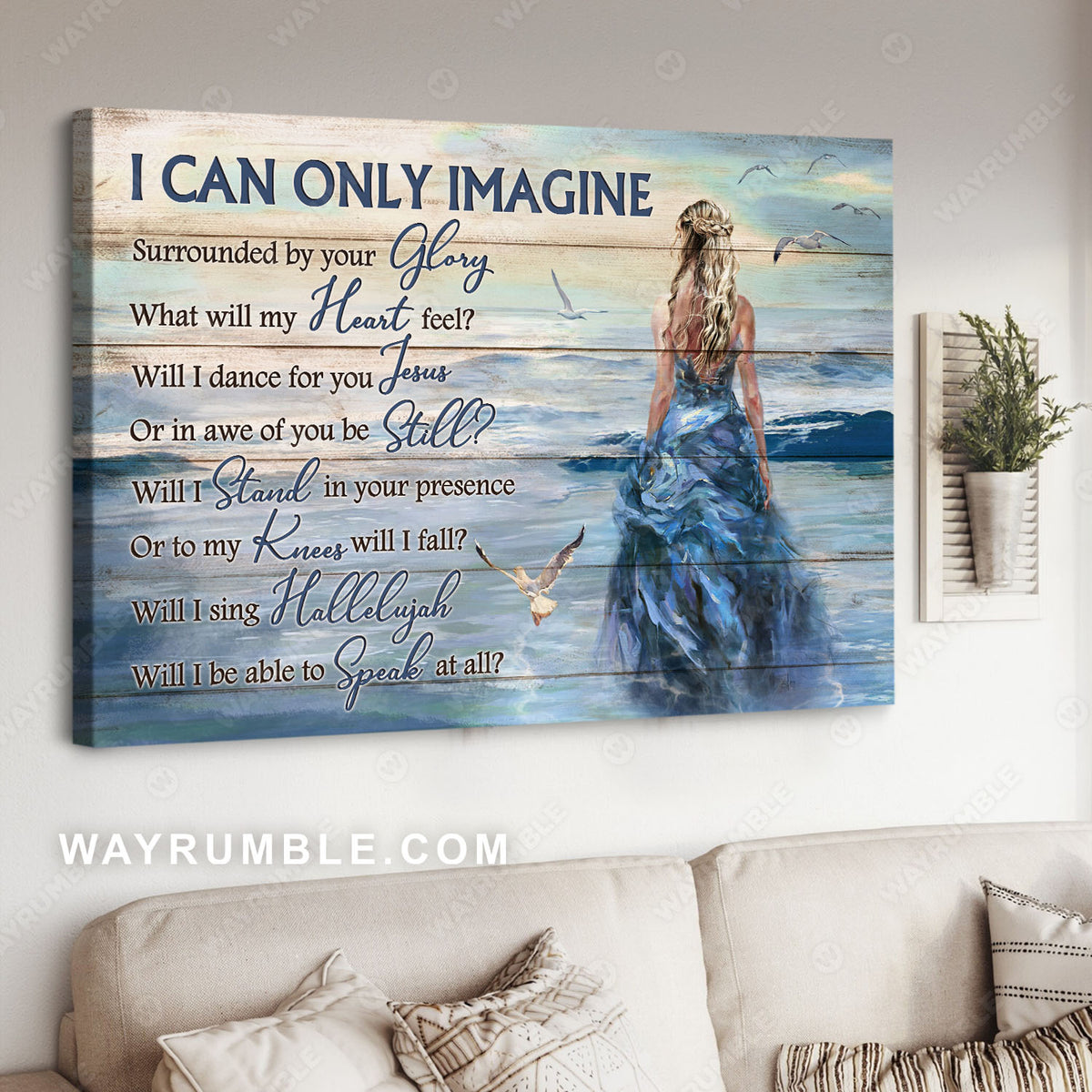 Beautiful girl, Beach scene, Sea gull, I can only imagine - Jesus Landscape Canvas Prints, Christian Wall Art