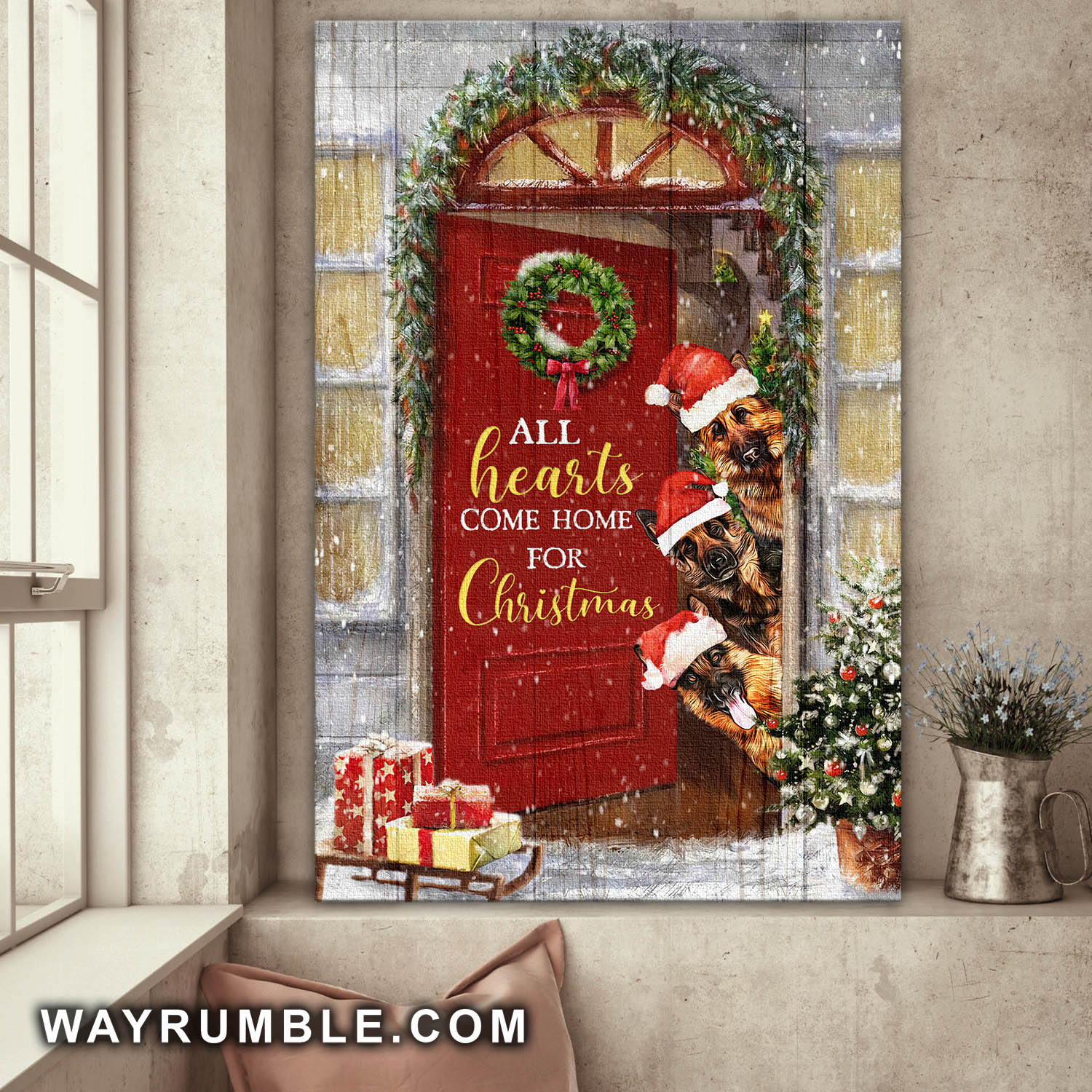 German Shepherd, Christmas, All hearts come home for Christmas - Jesus Portrait Canvas Prints, Wall Art