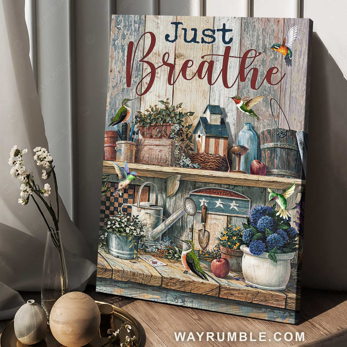 Pretty kitchen, Watercolor hummingbird, Lovely scene, Just breathe - Jesus Portrait Canvas Prints, Christian Wall Art