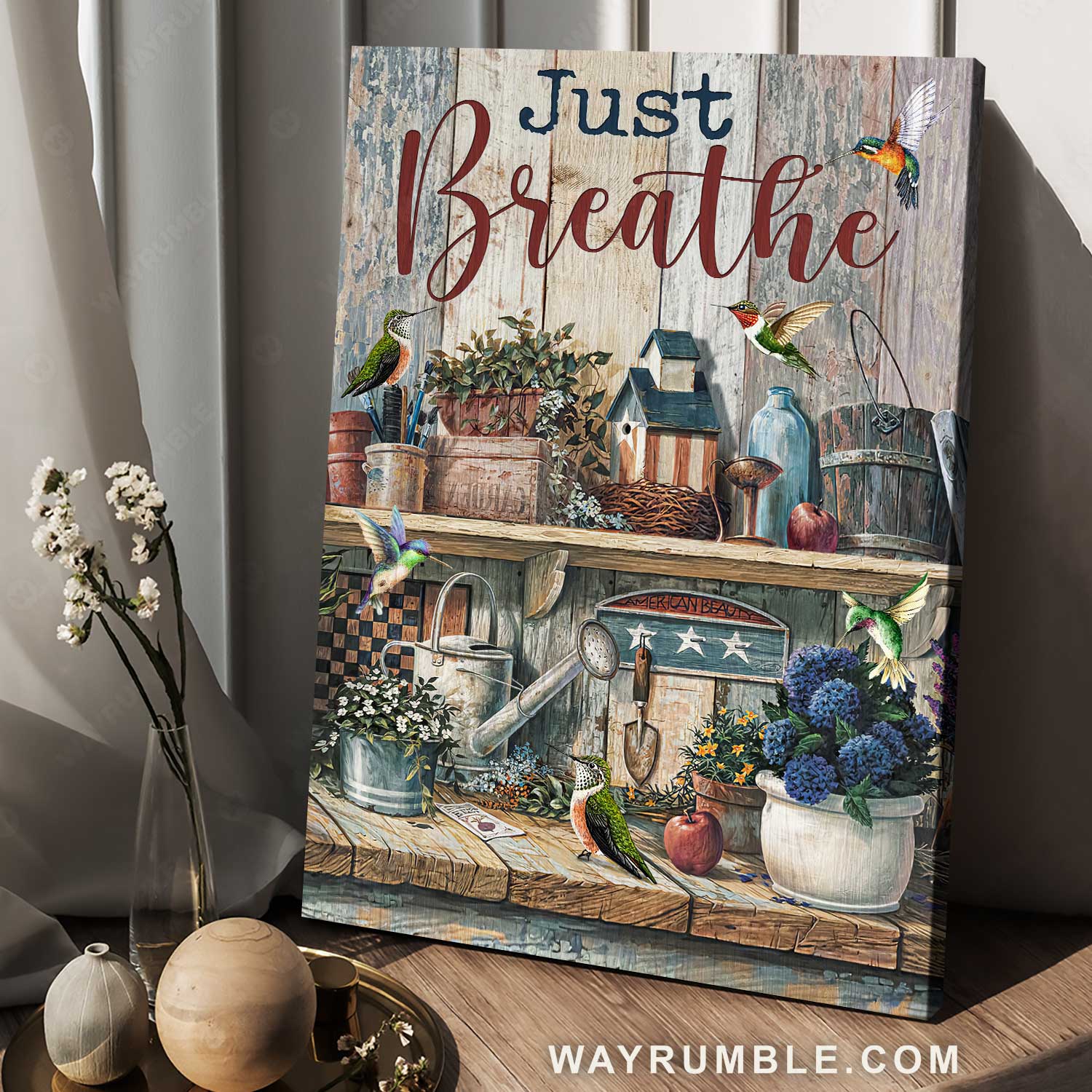 Pretty kitchen, Watercolor hummingbird, Lovely scene, Just breathe - Jesus Portrait Canvas Prints, Christian Wall Art
