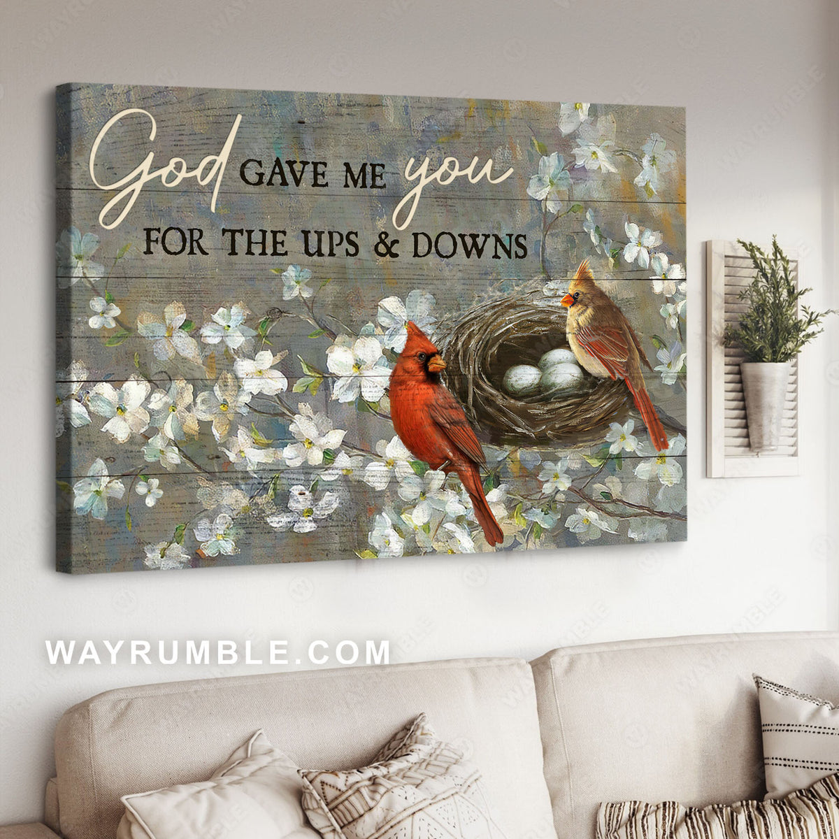 Dogwood tree, Cardinals drawing, Bird nest, God gave me you - Jesus Landscape Canvas Prints, Christian Wall Art
