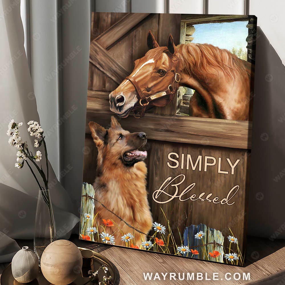 Horse painting, German Shepherd, In the stable, Simply blessed - Jesus Portrait Canvas Prints, Christian Wall Art