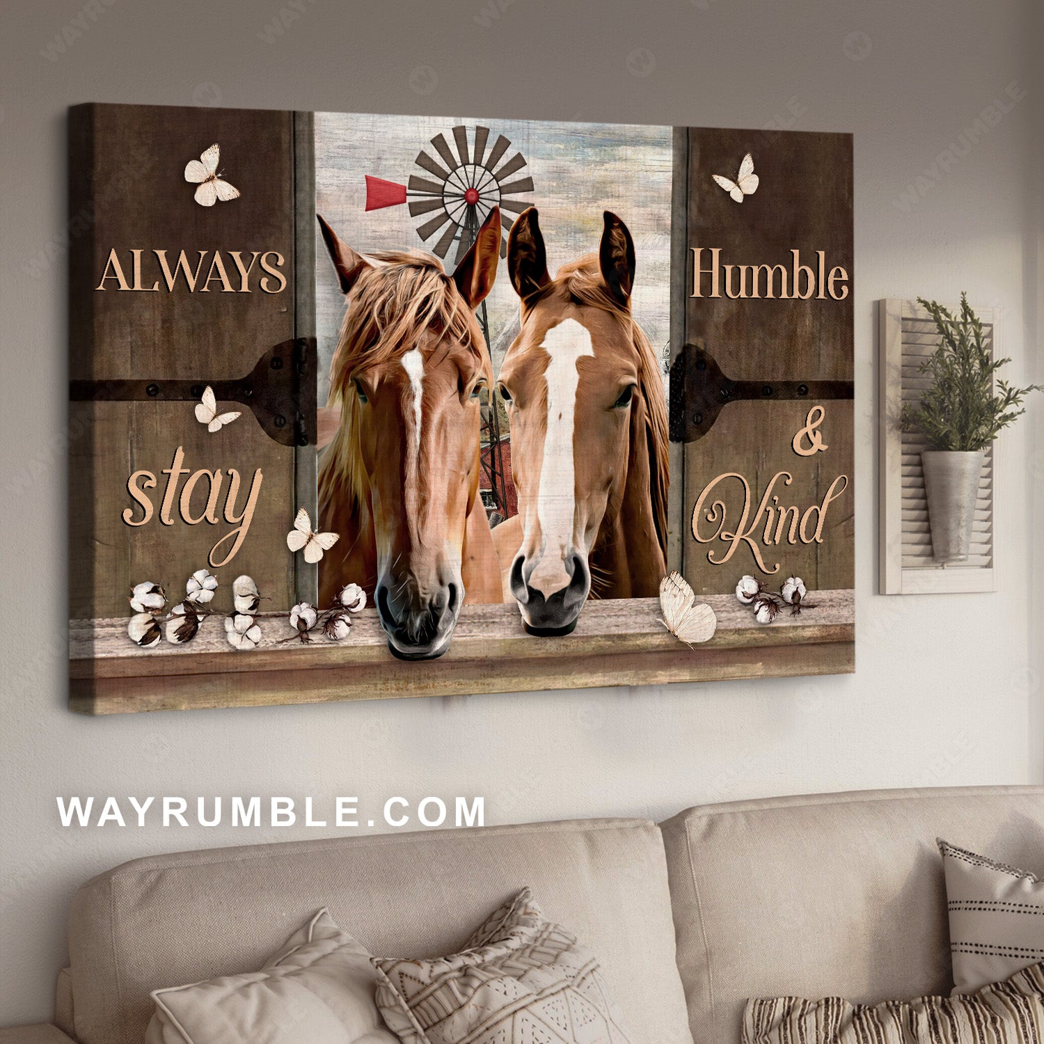 Lovely horse, Windmill painting, Cotton flower, Always stay humble and kind - Jesus Landscape Canvas Prints, Home Decor Wall Art