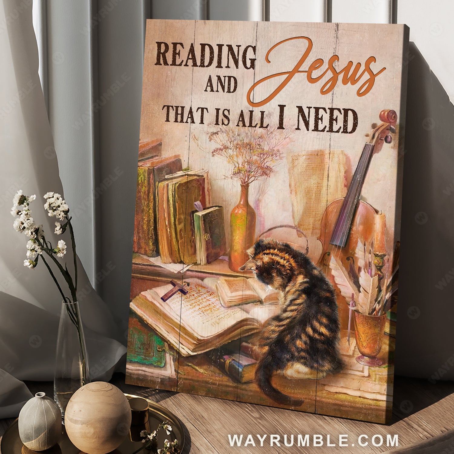 Vintage books, Pretty cat, Guitar painting, Reading and Jesus, That is all I need - Jesus Portrait Canvas Prints, Christian Wall Art