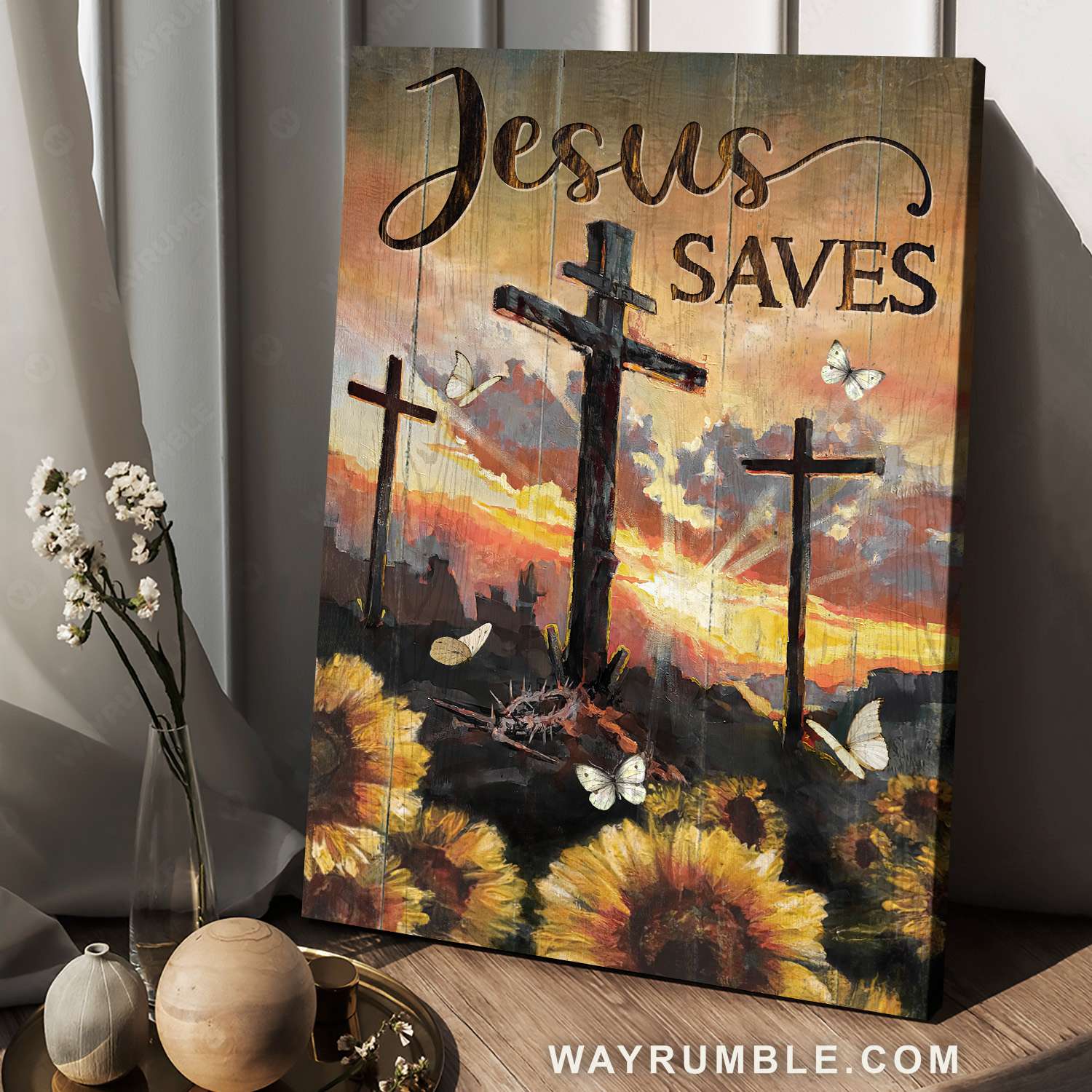 Sunflower painting, Wooden crosses, Early morning, Jesus saves - Jesus Portrait Canvas Prints, Christian Wall Art