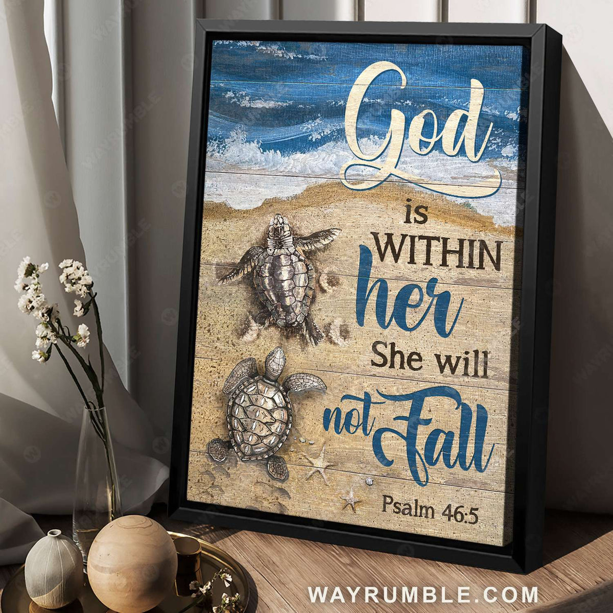 Beach painting, Sand beach, Sea turtle, God is within her - Jesus Portrait Canvas Prints, Christian Wall Art
