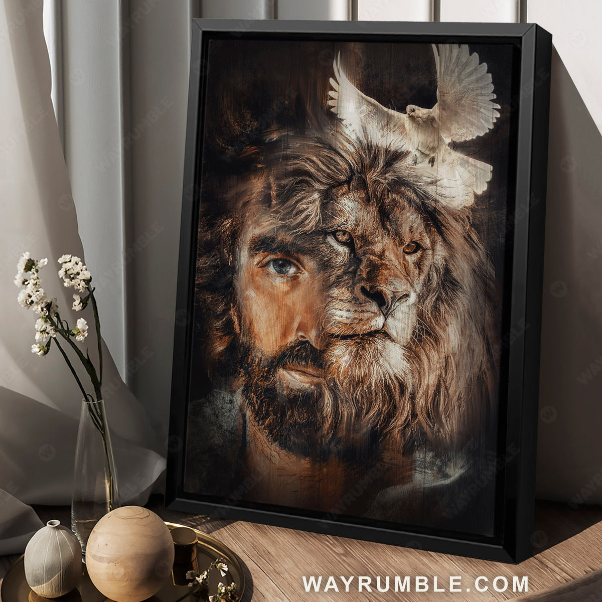 Lion of Judah, Jesus painting, Lion and the dove - Jesus Portrait Canvas Prints, Wall Art