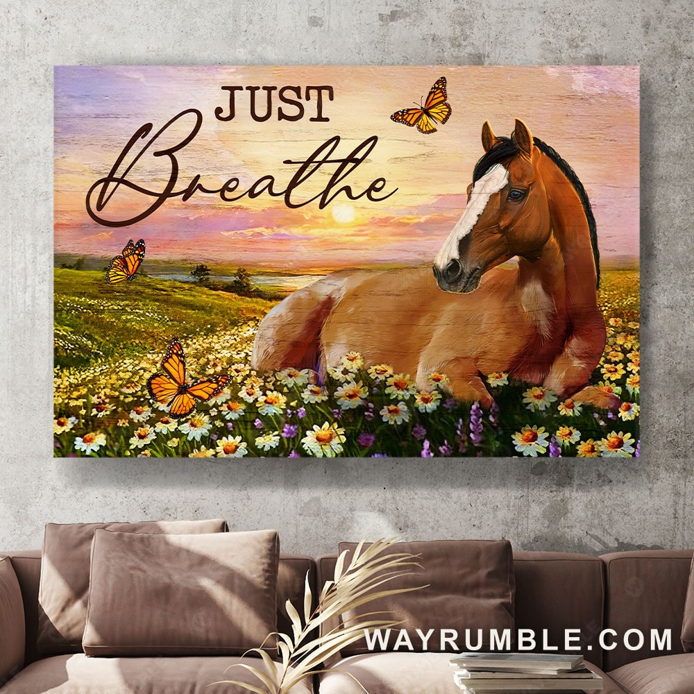 Dream horse, Pink sunset, Flower farm, Just breathe - Jesus Landscape Canvas Prints, Christian Wall Art