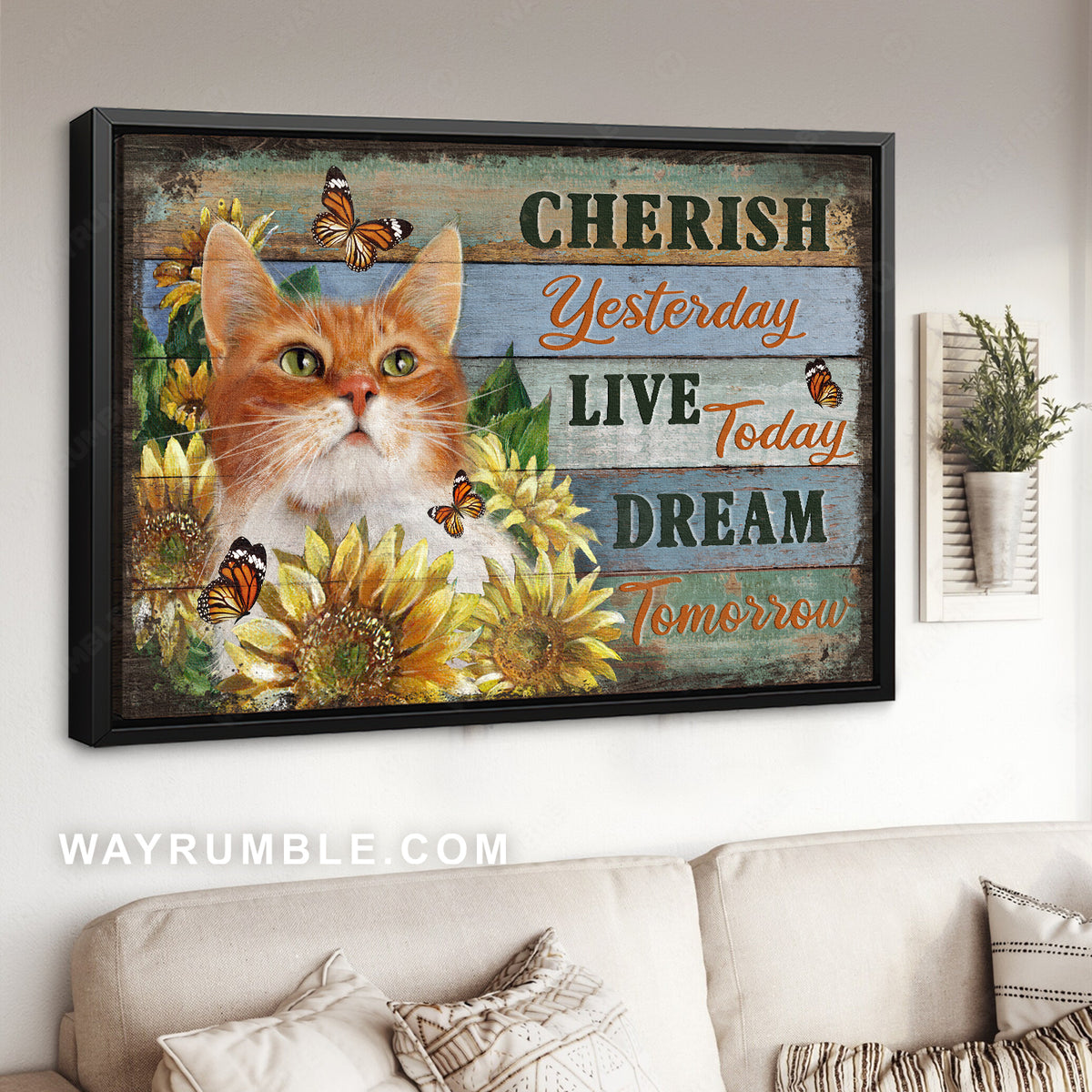 Little cat, Sunflower garden, Orange butterfly, Cherish yesterday - Jesus Landscape Canvas Prints, Christian Wall Art